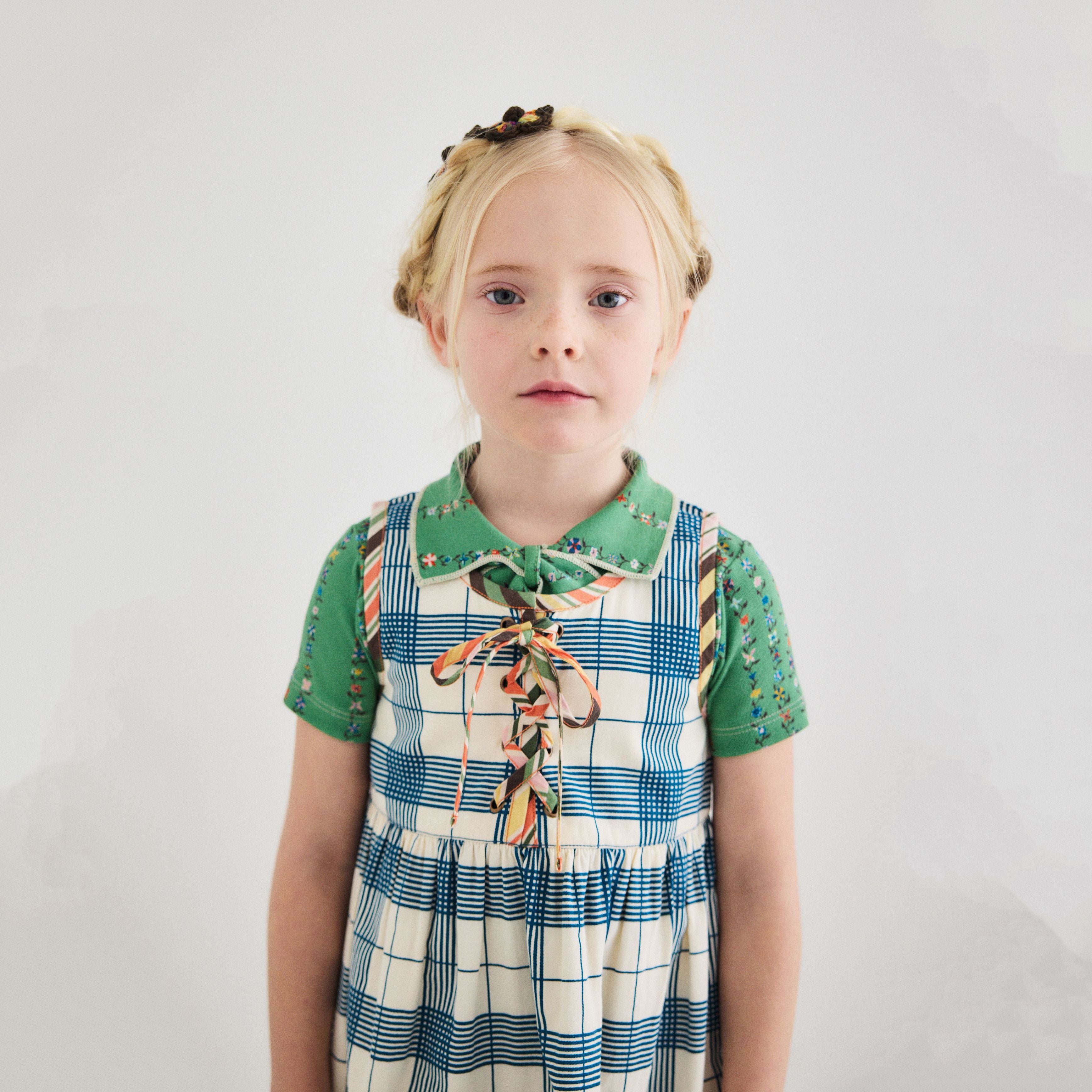 Girls Blue Check Cotton Dress