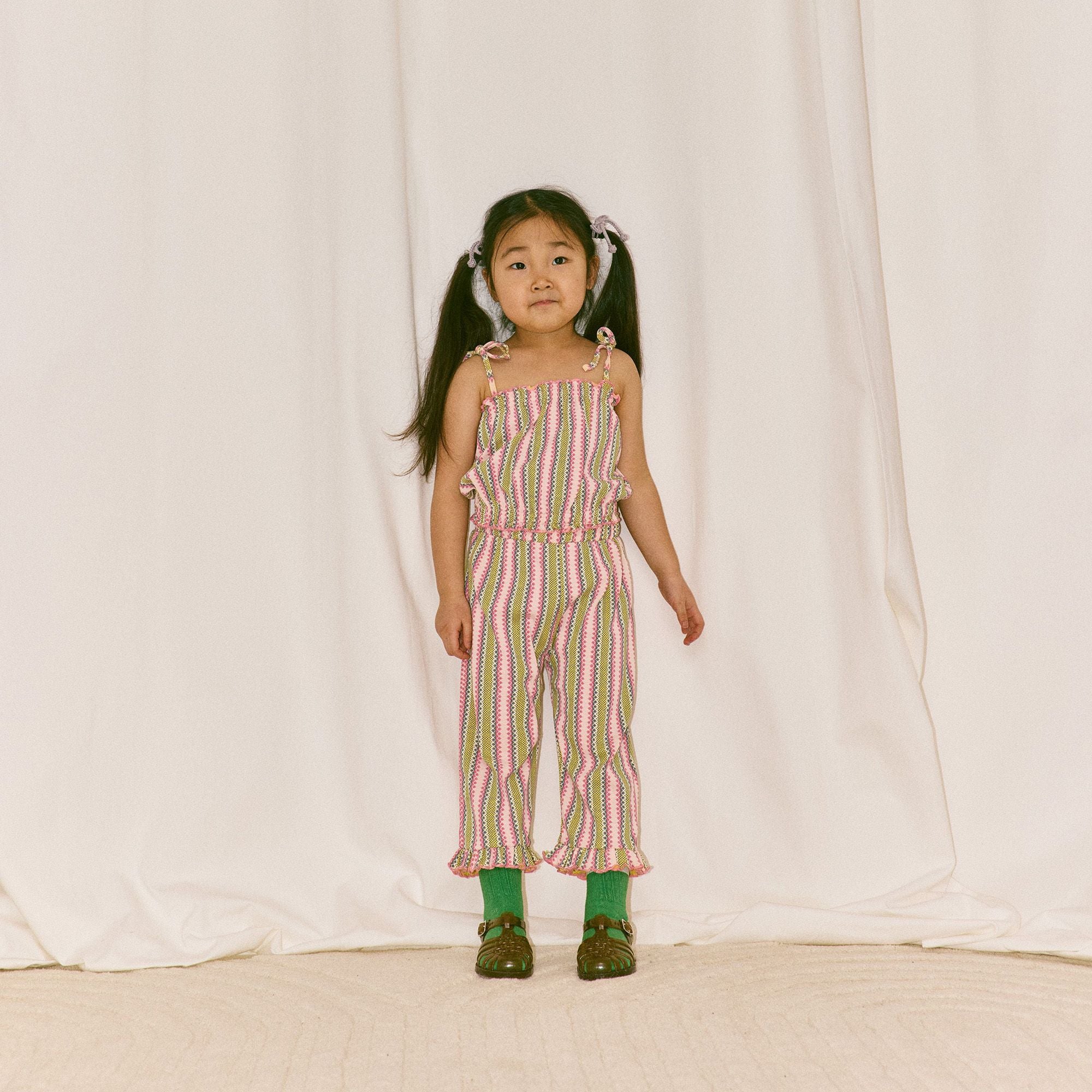 Girls Multicolor Stripes Cotton Trousers