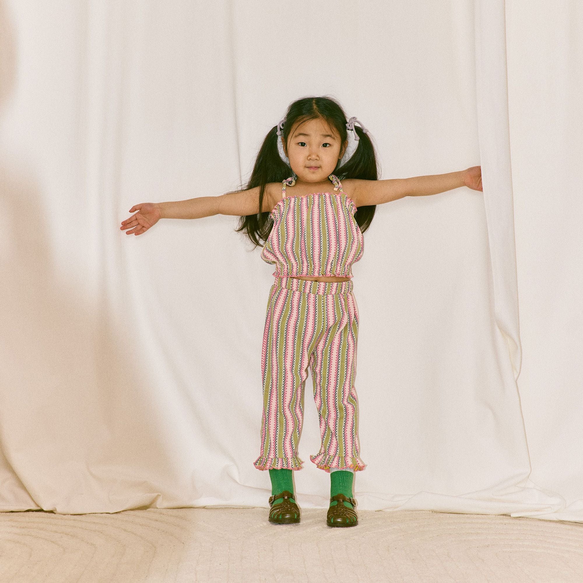 Girls Multicolor Stripes Cotton Trousers