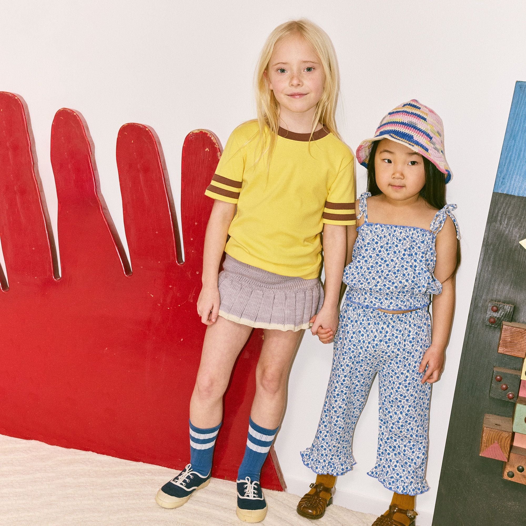 Girls Blue Floral Ruffle Trousers