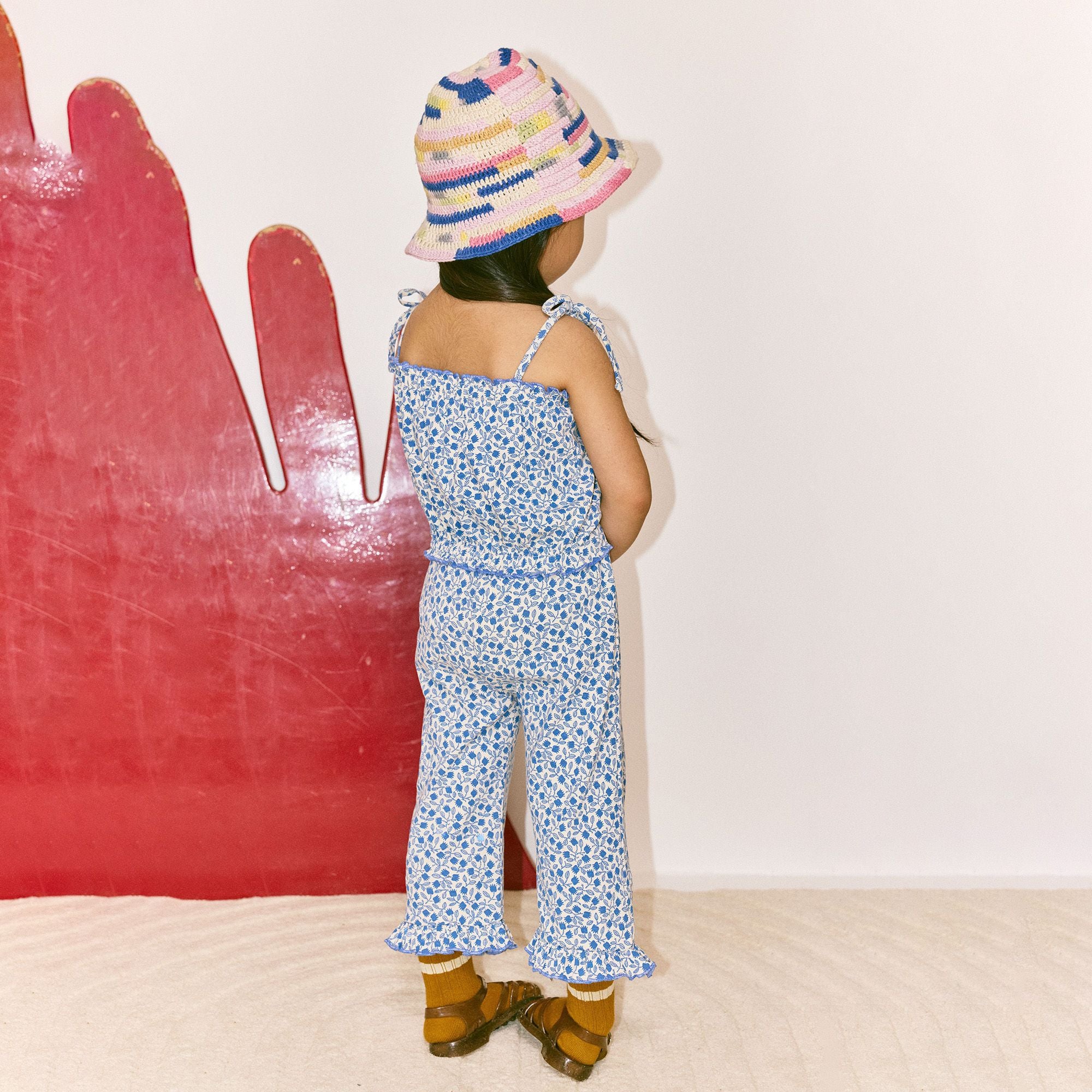 Girls Blue Floral Ruffle Trousers