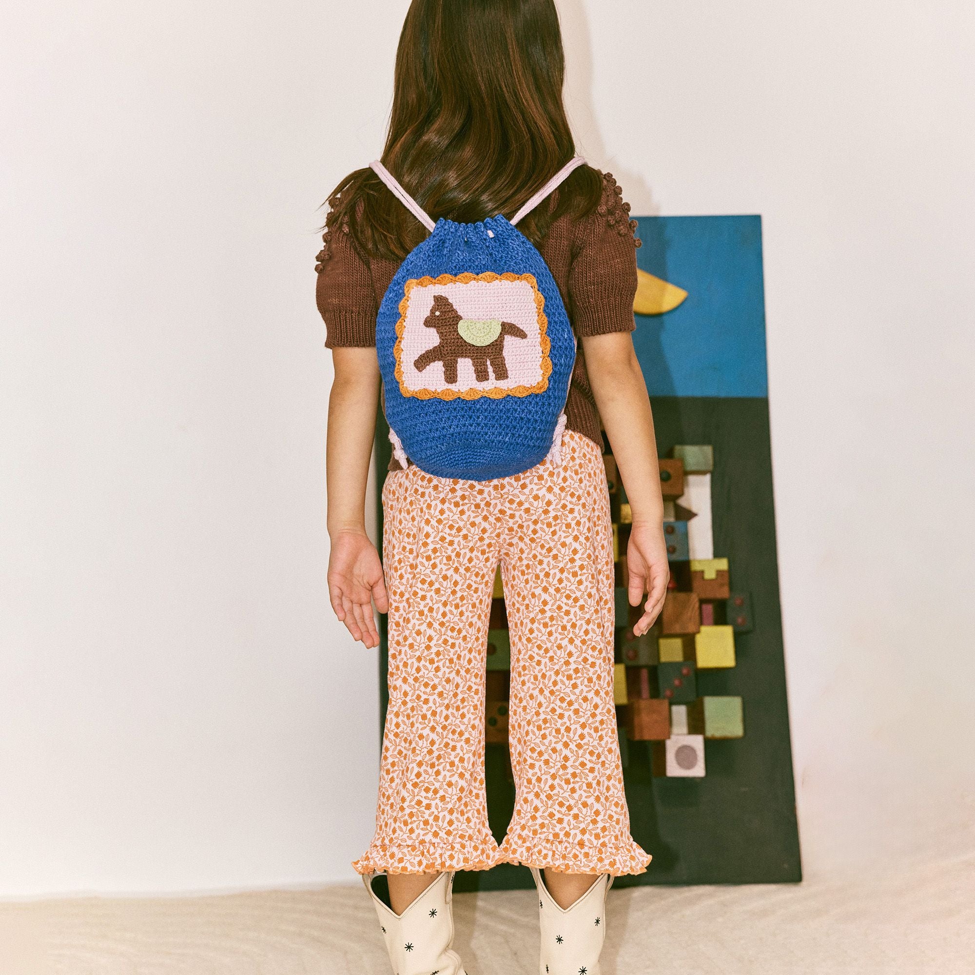 Boys & Girls Blue Horse Drawstring Bag