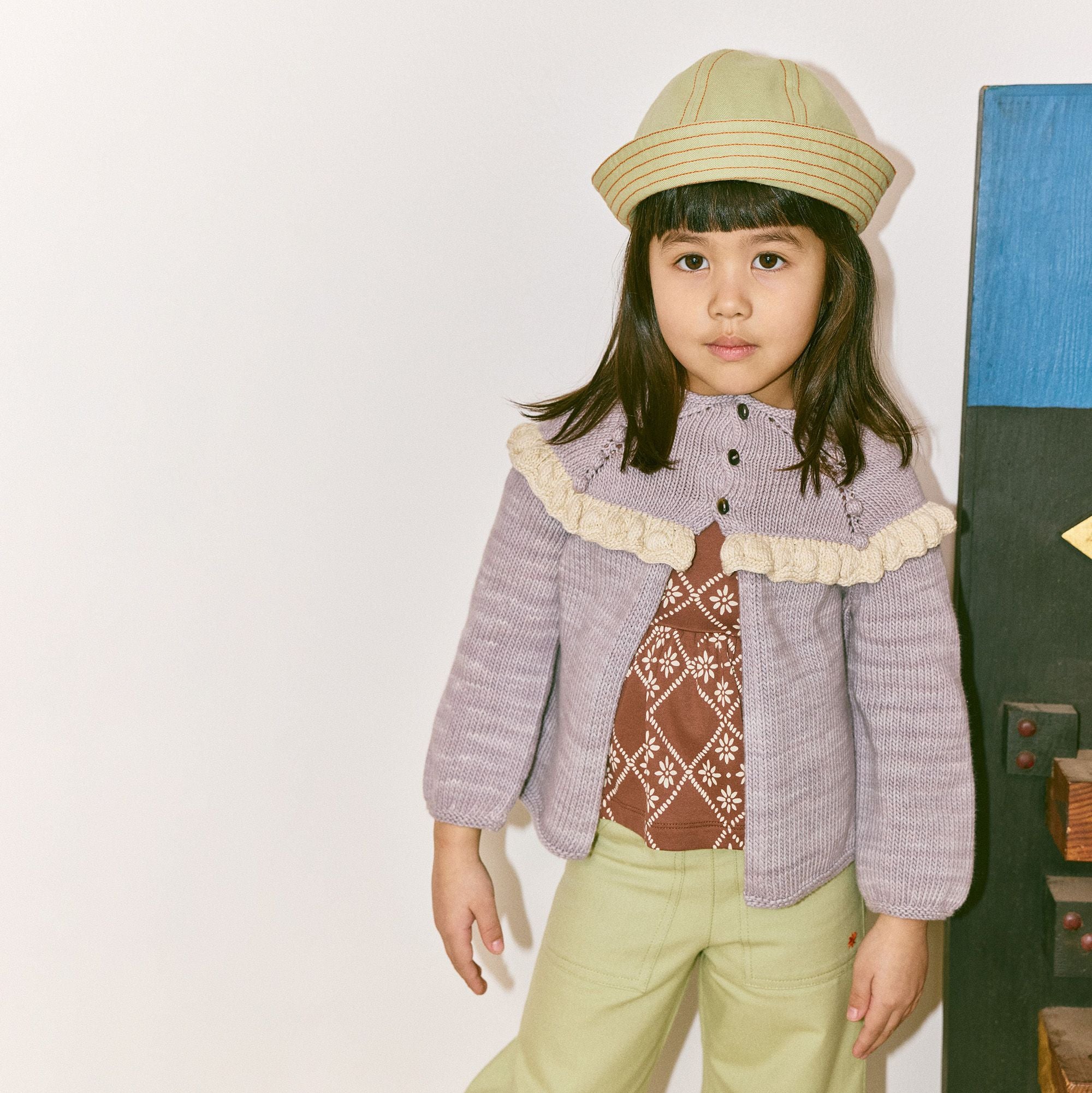 Girls Mist Purple Cotton Ruffle Cardigan