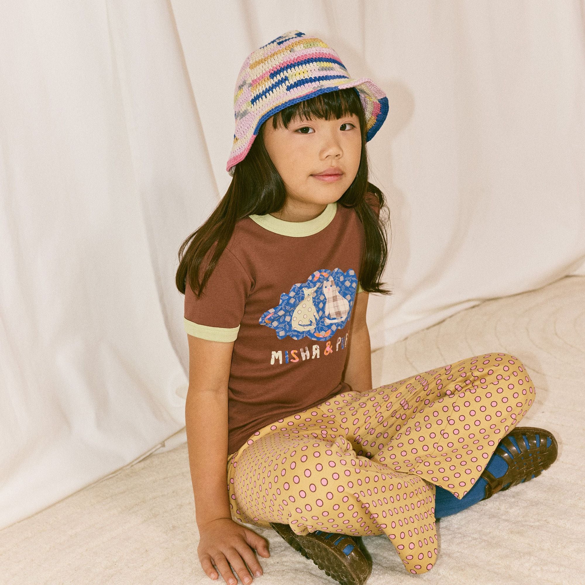 Boys & Girls Brown Printed Cotton T-Shirt