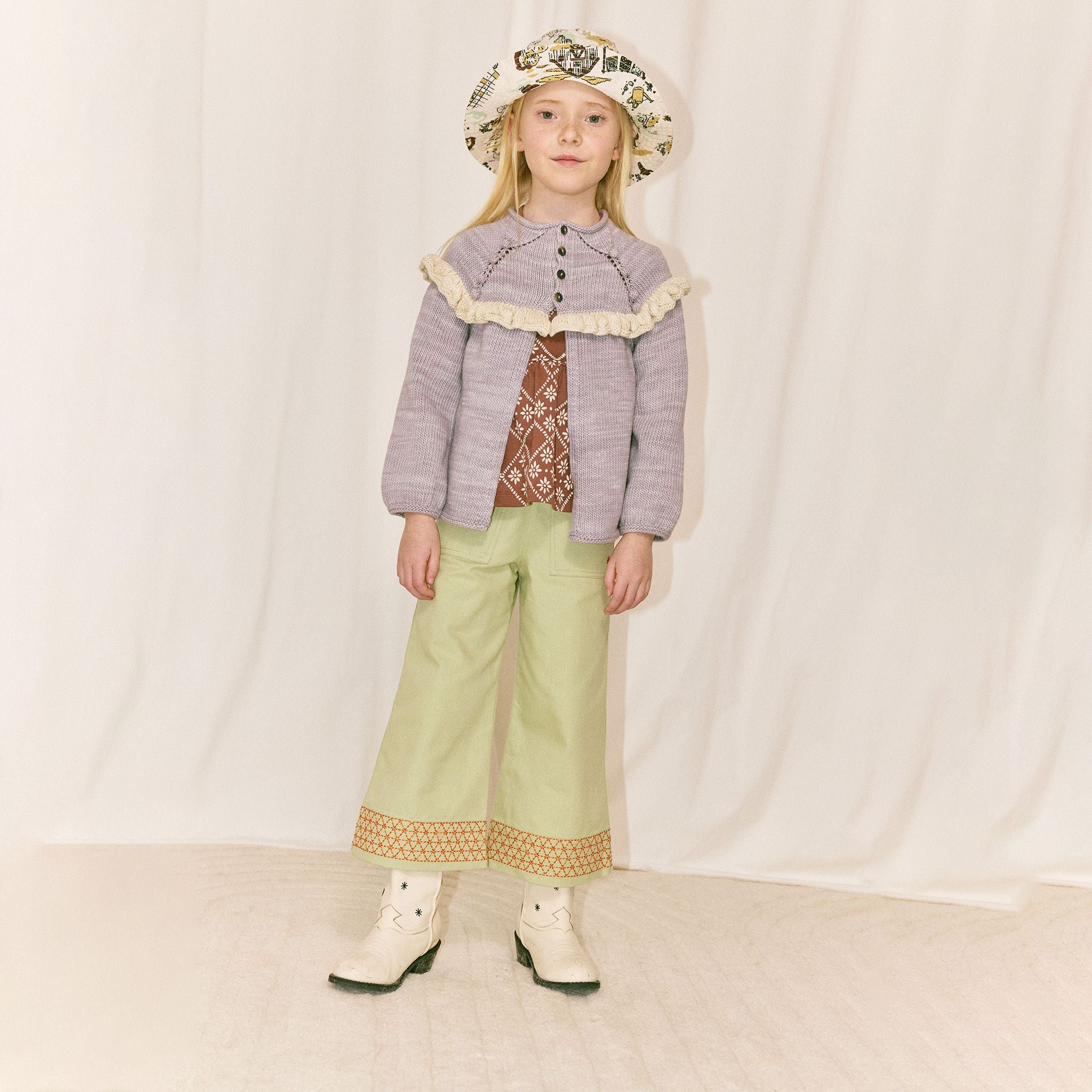 Girls Mist Purple Cotton Ruffle Cardigan