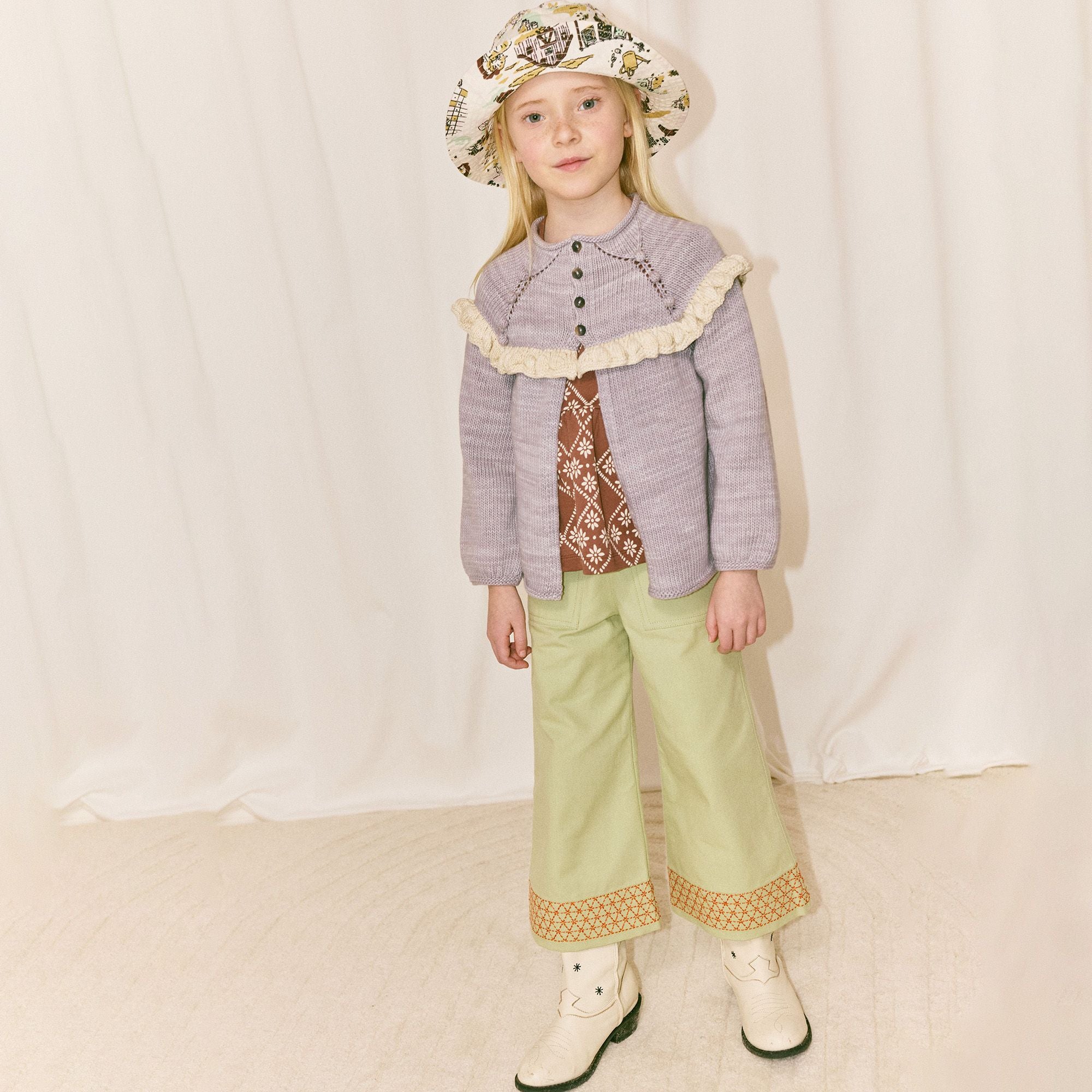 Girls Mist Purple Cotton Ruffle Cardigan