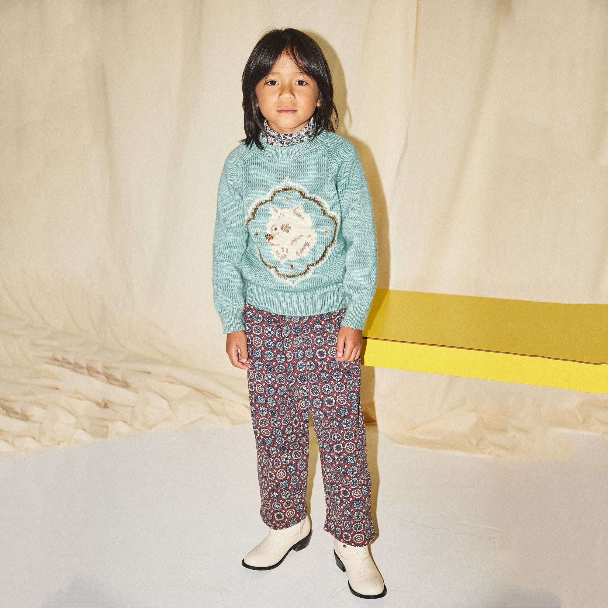 Boys & Girls Green Dog Jacquard Wool Sweater