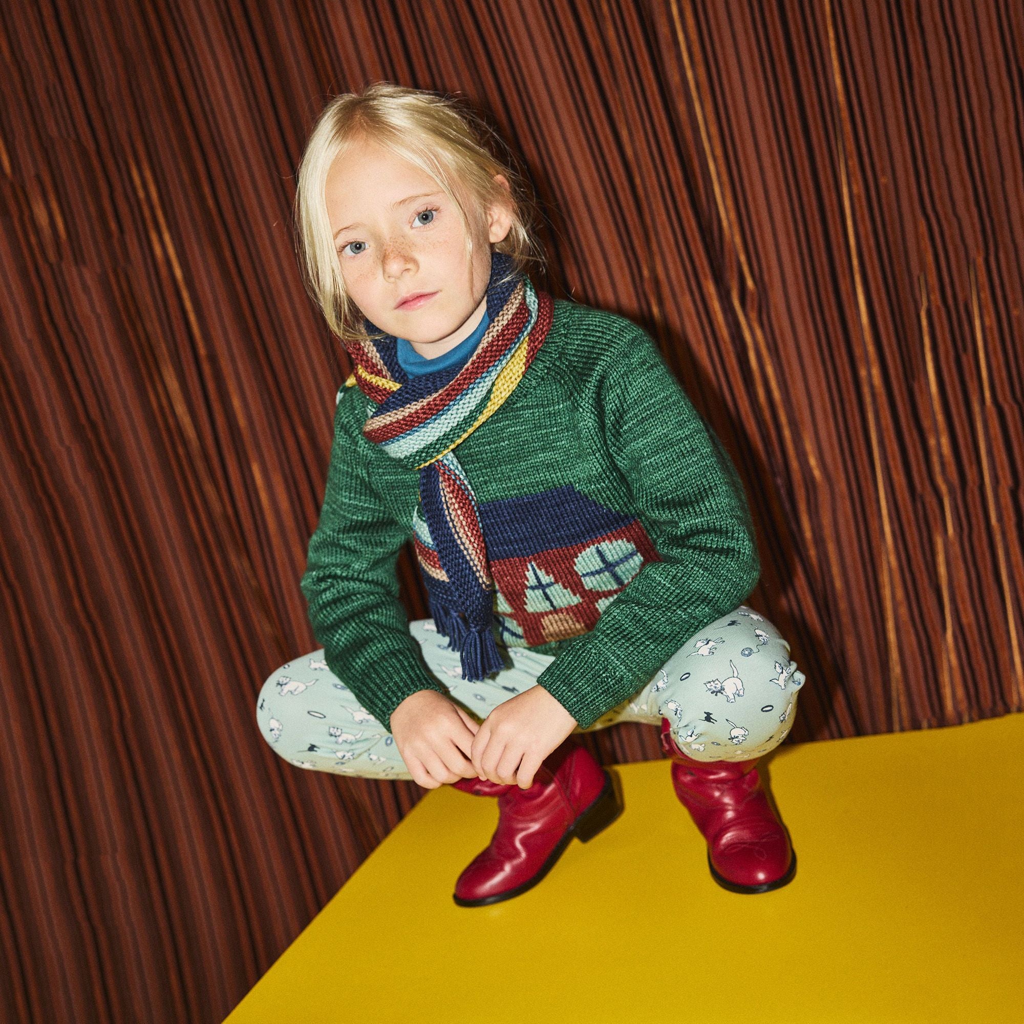 Boys & Girls Green House Jacquard Wool Sweater