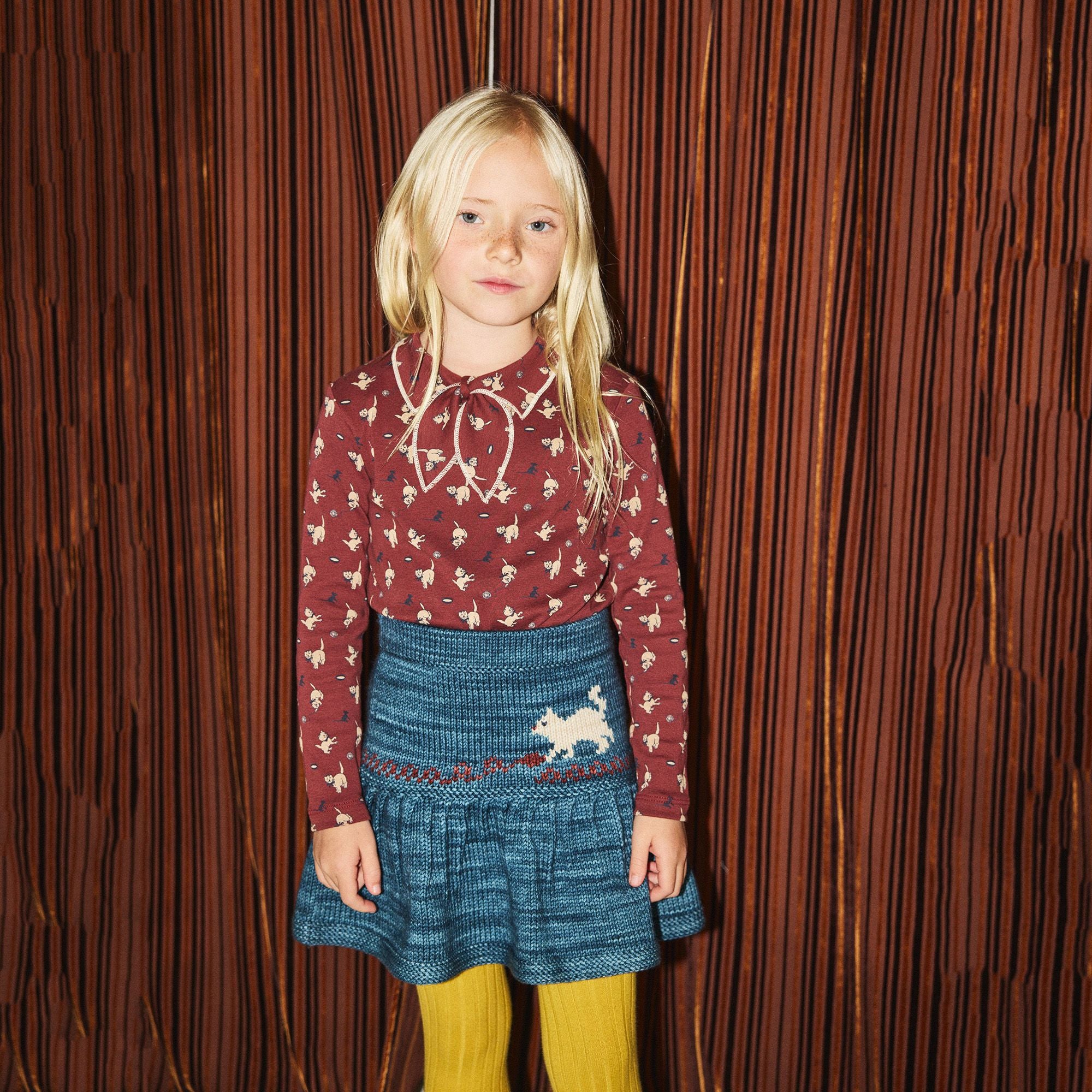 Girls Blue Cat Wool Skirt