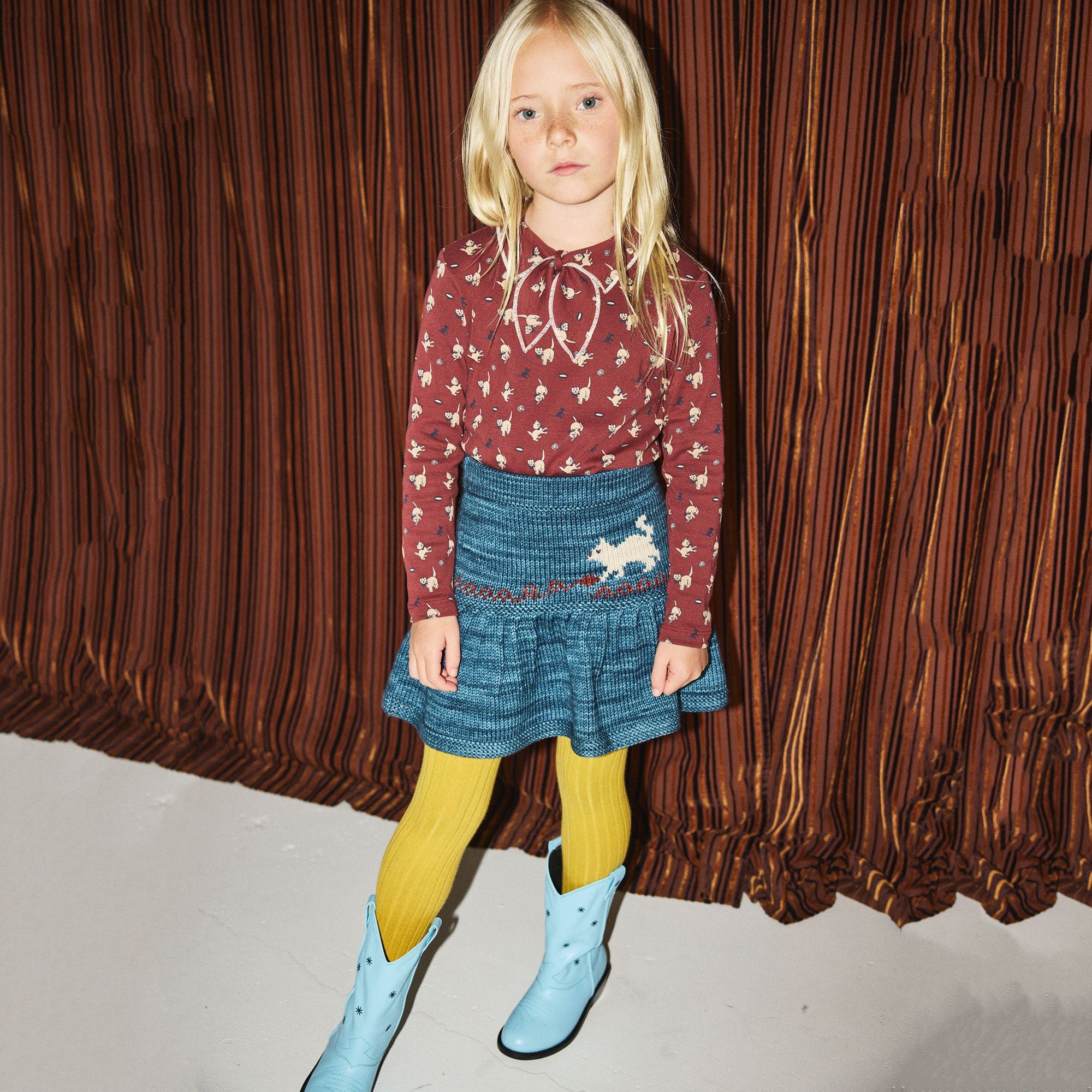 Girls Blue Cat Wool Skirt