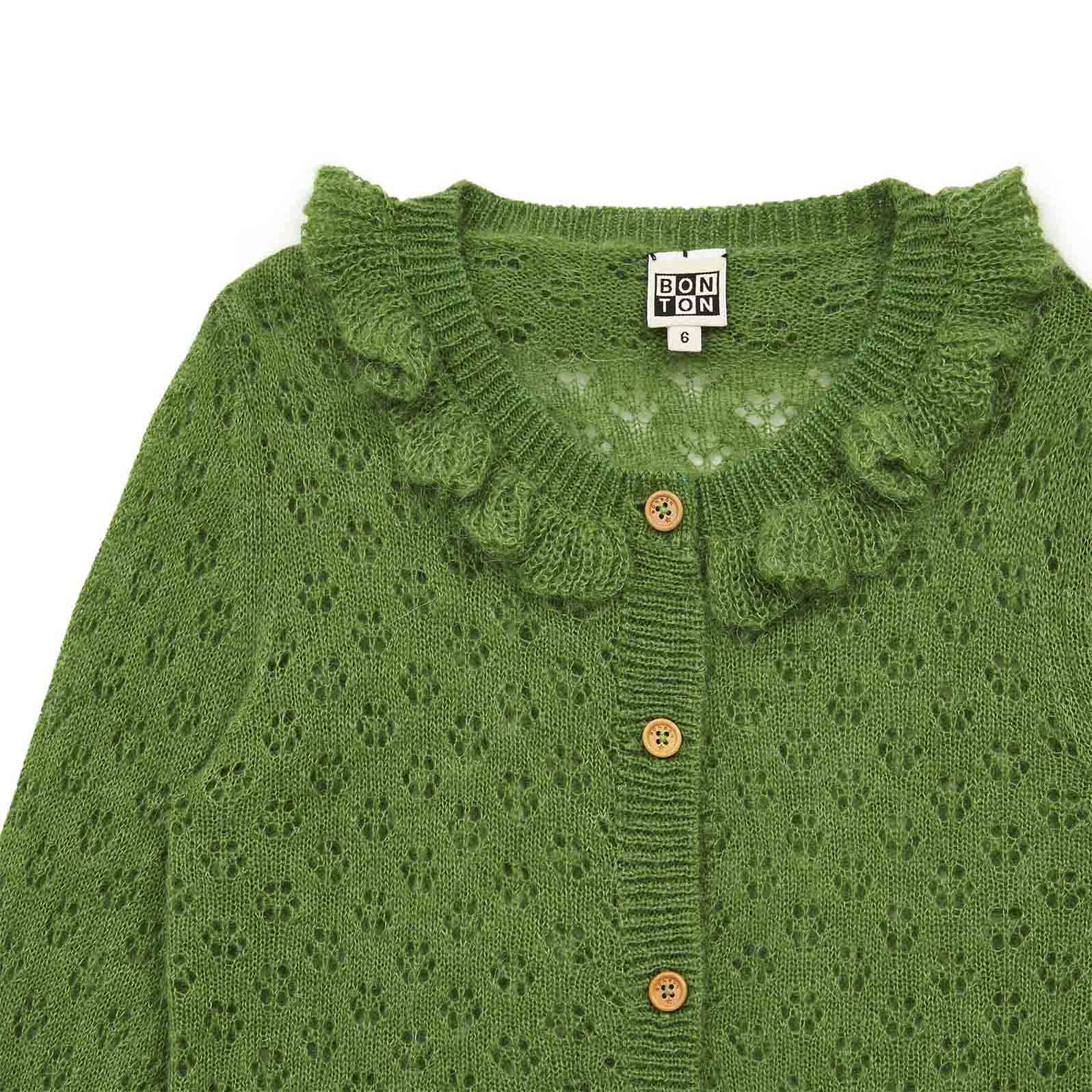 Girls Green Hollow Cardigan