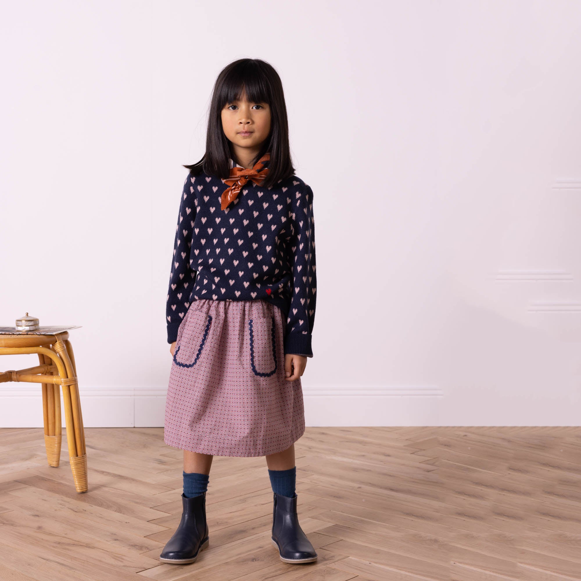 Girls Pink Check Cotton Skirt