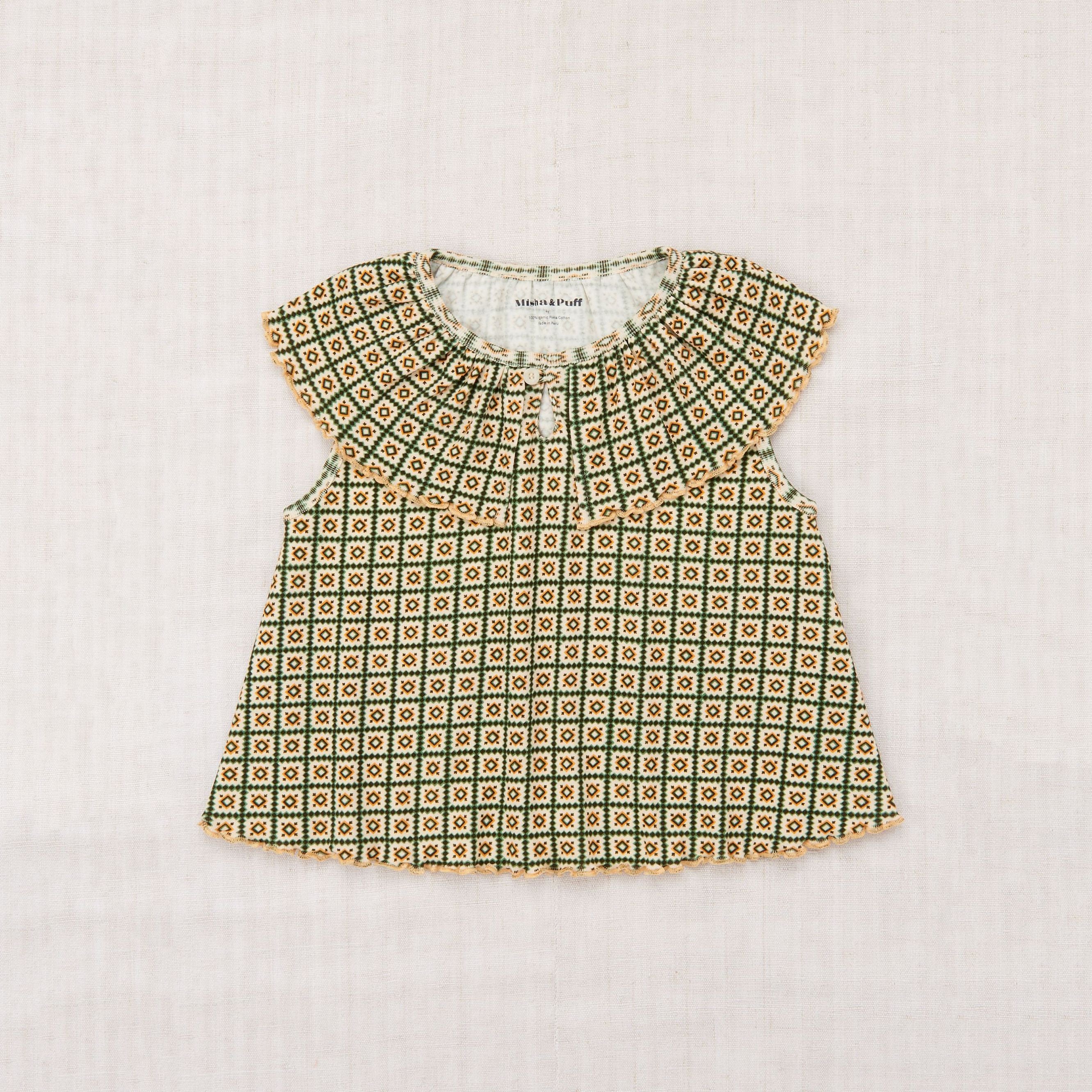 Girls Green Check Ruffled Cotton Top