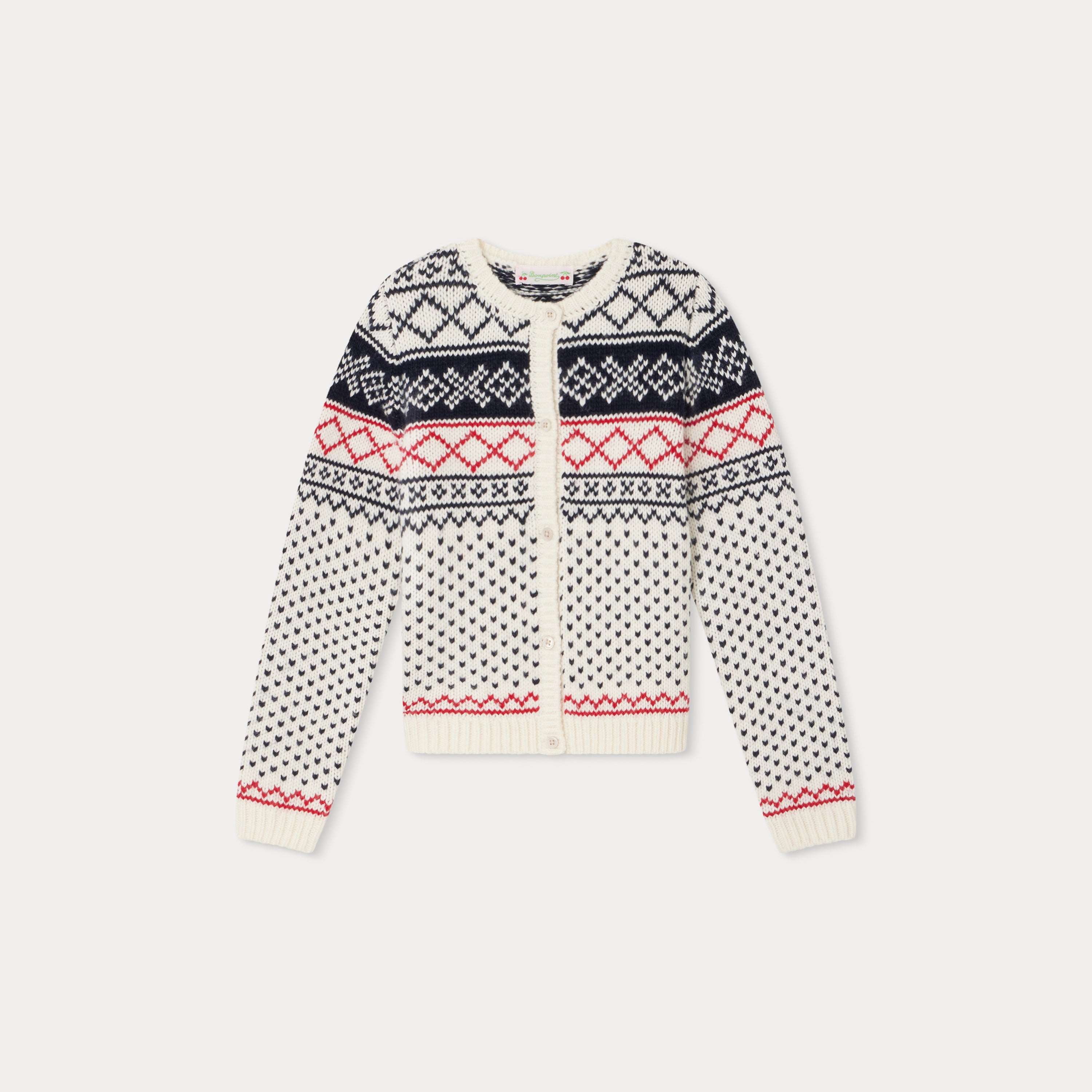 Girls Navy Jacquard Cardigan