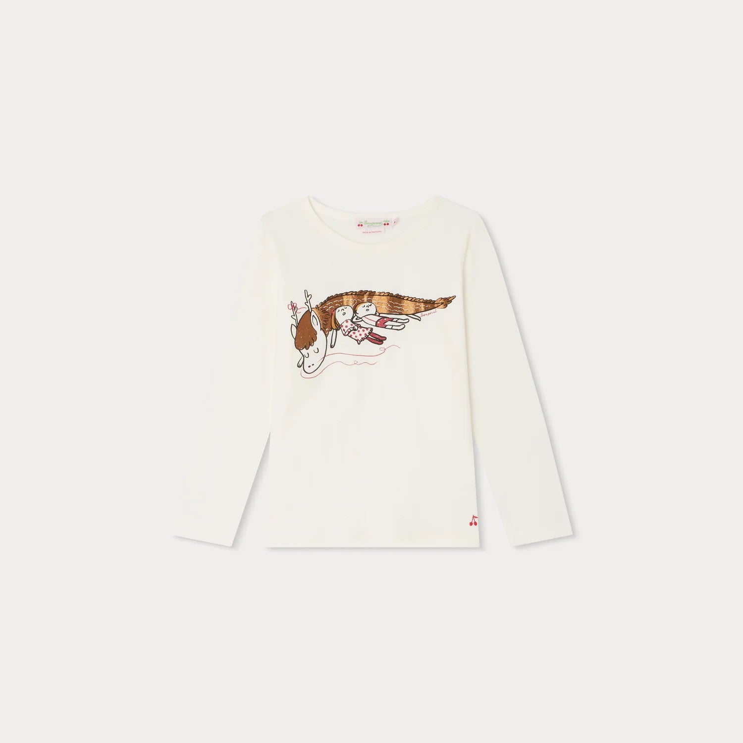 Girls White Printed Cotton T-Shirt