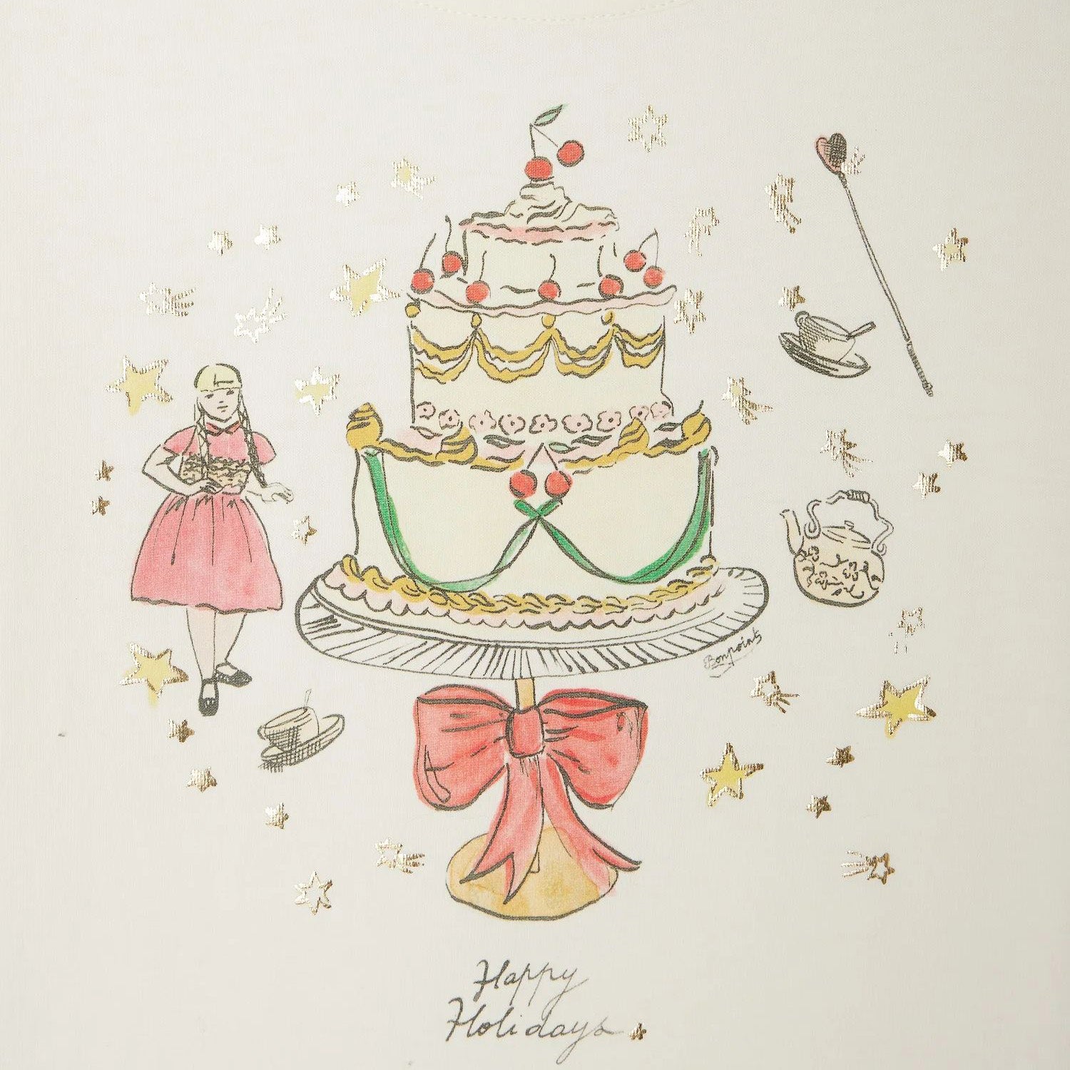 Girls White Printed Cotton T-Shirt