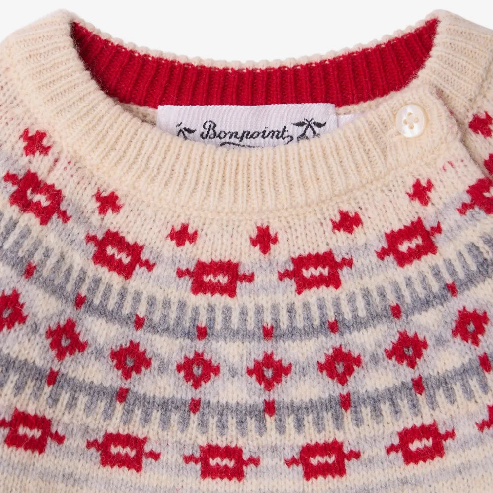 Baby Boys & Girls Beige Jacquard Wool Sweater