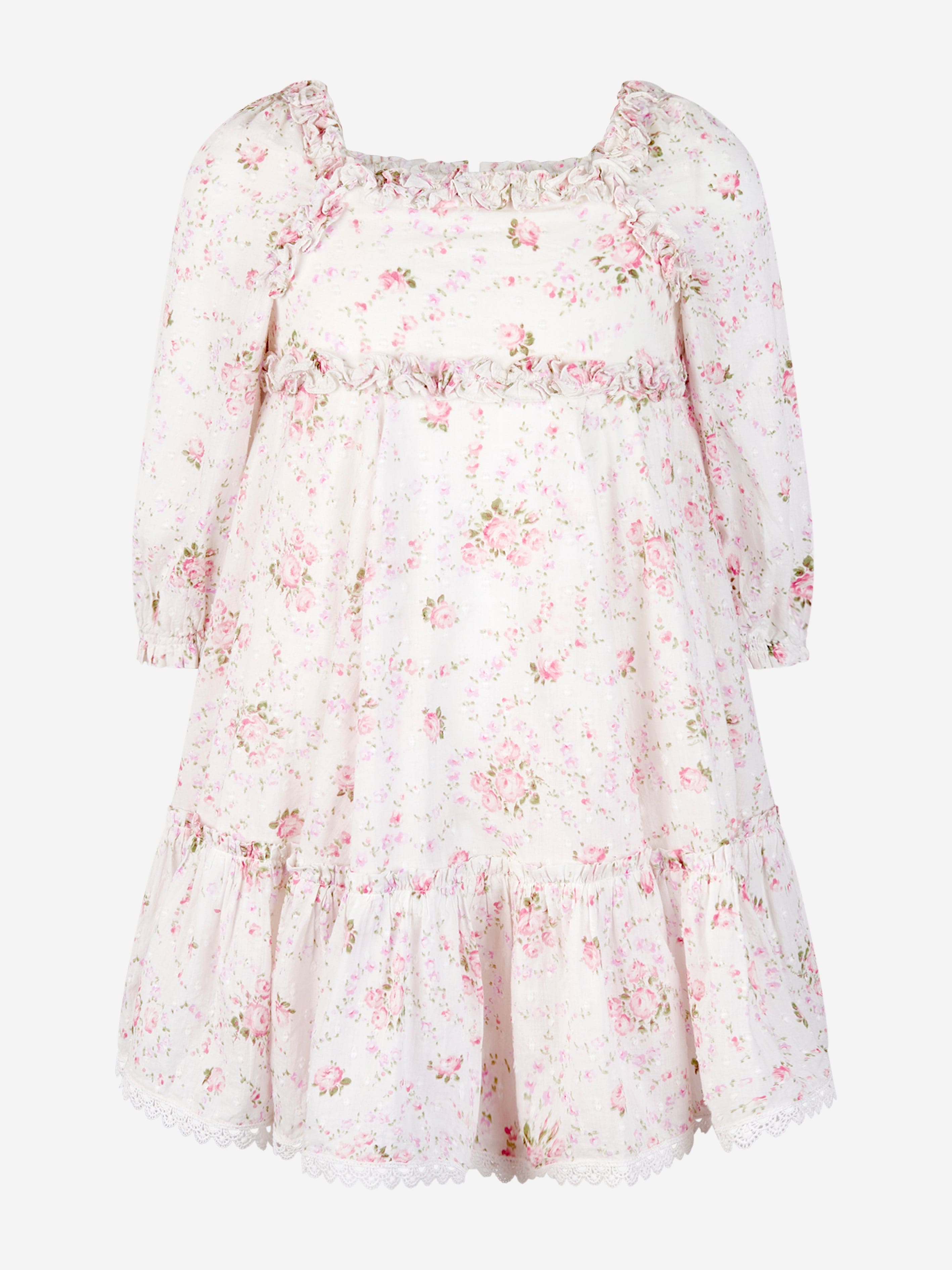Needle & Thread Girls Vintage Ditsy Cotton Ruffle Dress in White