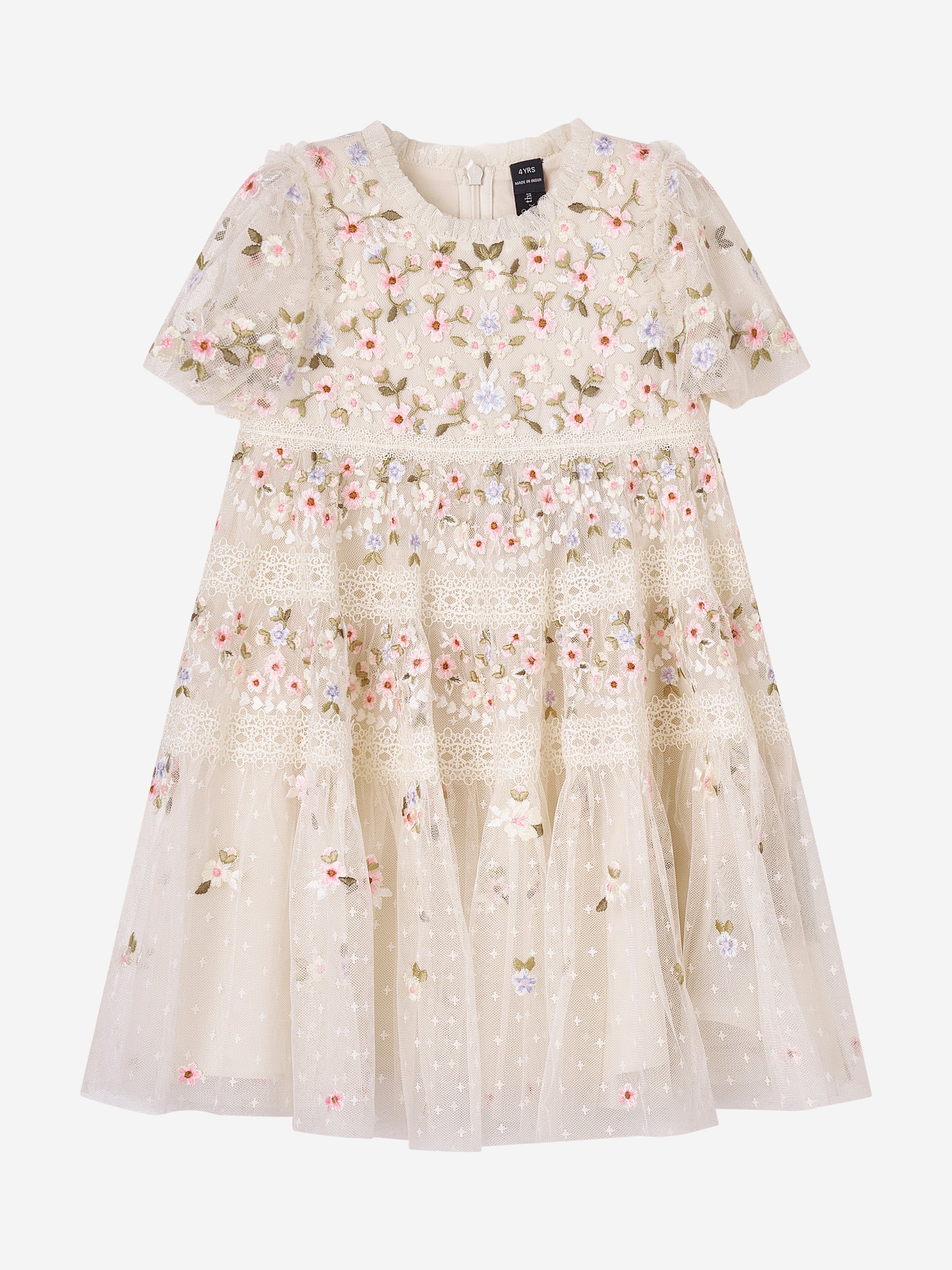 Needle & Thread Girls Garland Ribbon Dress in Ivory