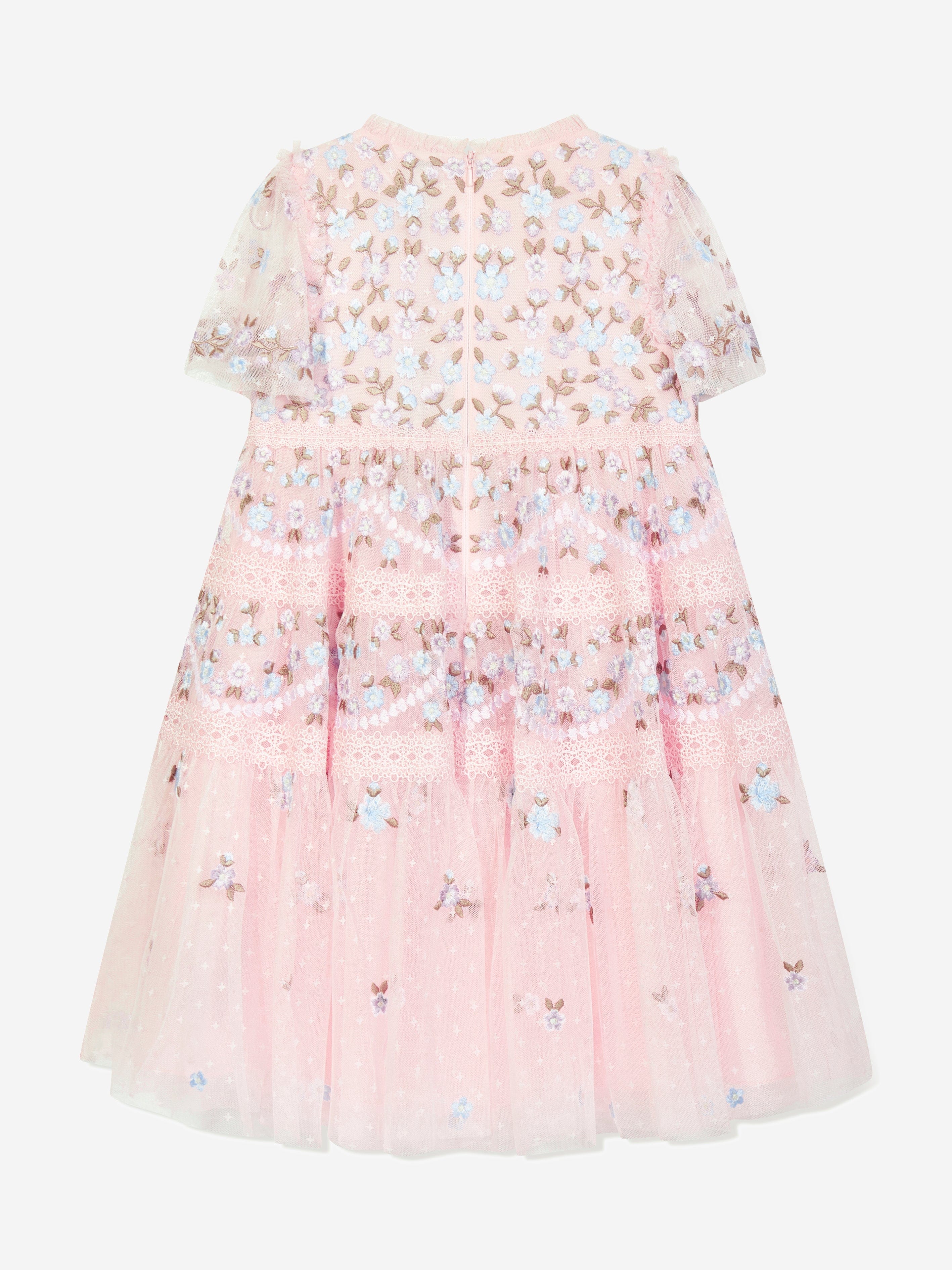 Needle & Thread Girls Garland Ribbon Dress in Pink