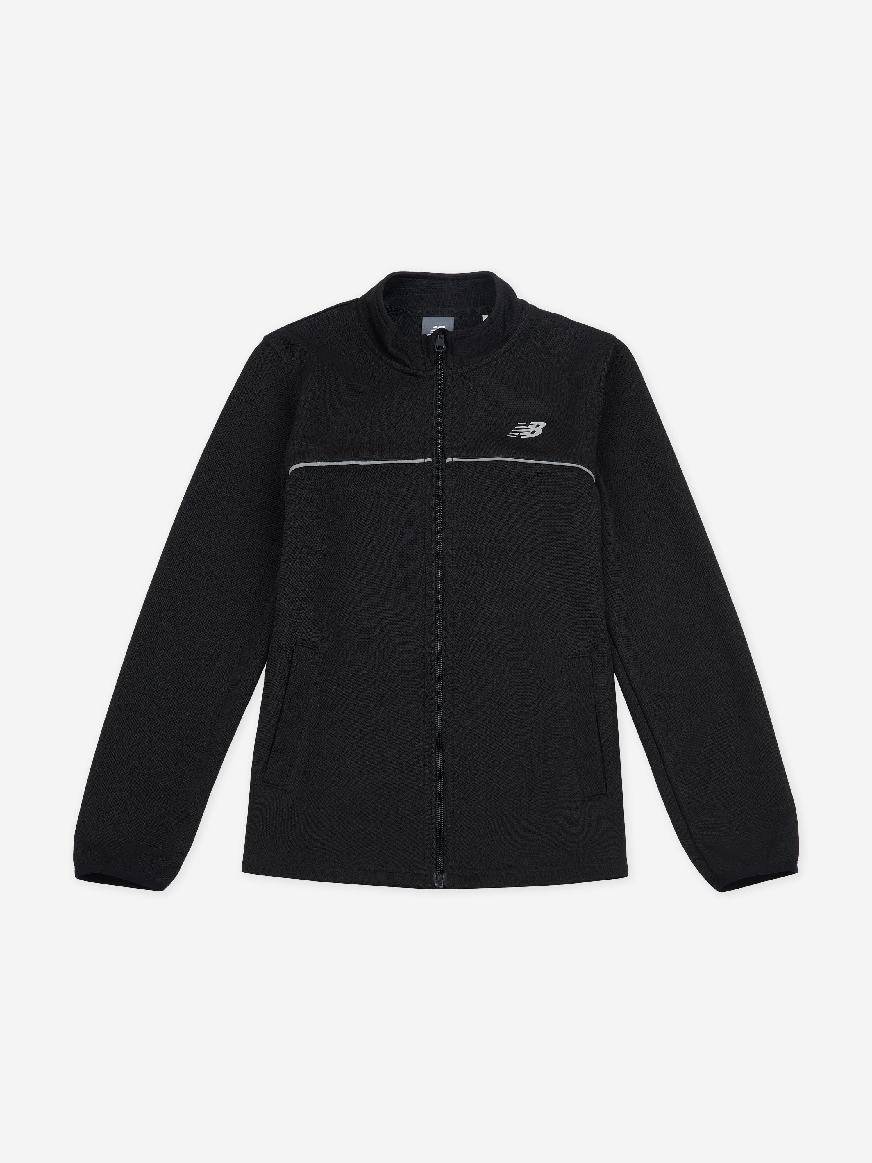 New Balance Boys Tricot Funnel Zip Up Top in Black