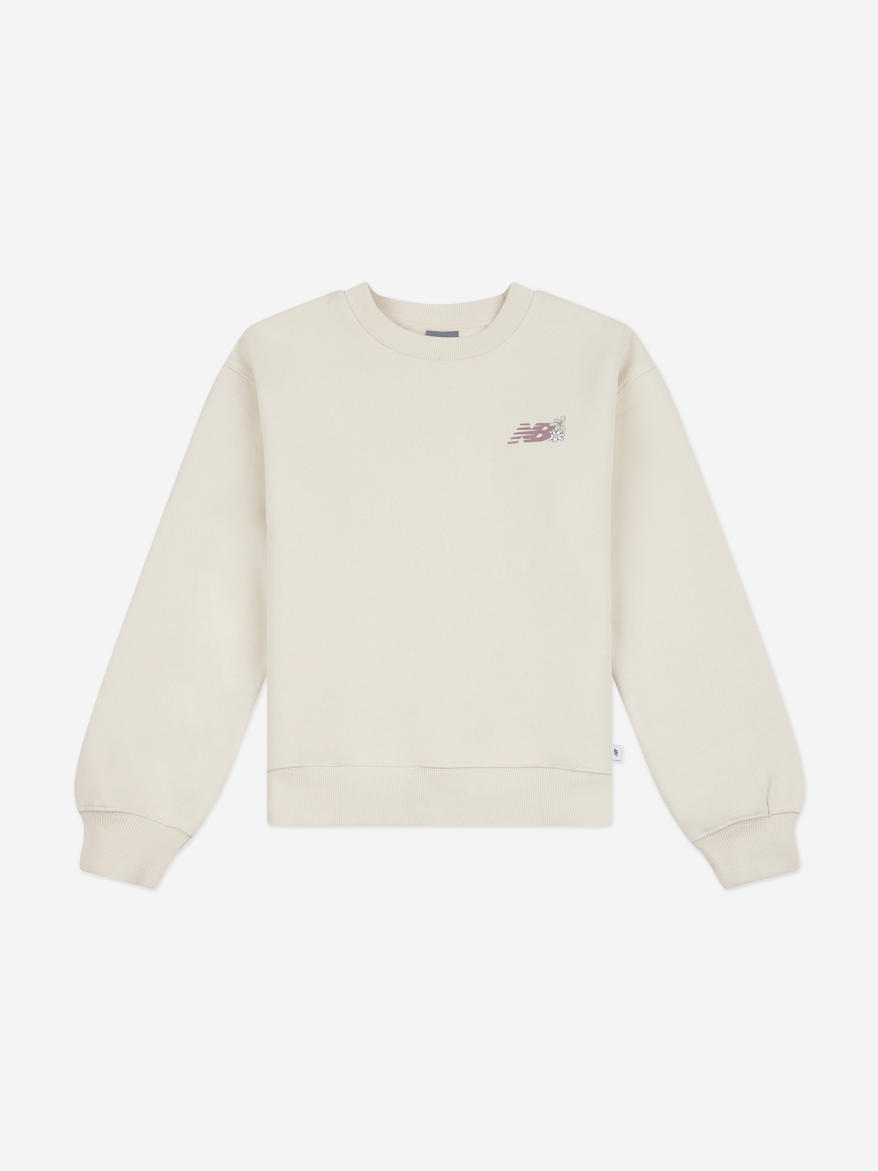 New Balance Girls Circle Floral Graphic Sweatshirt in Ivory