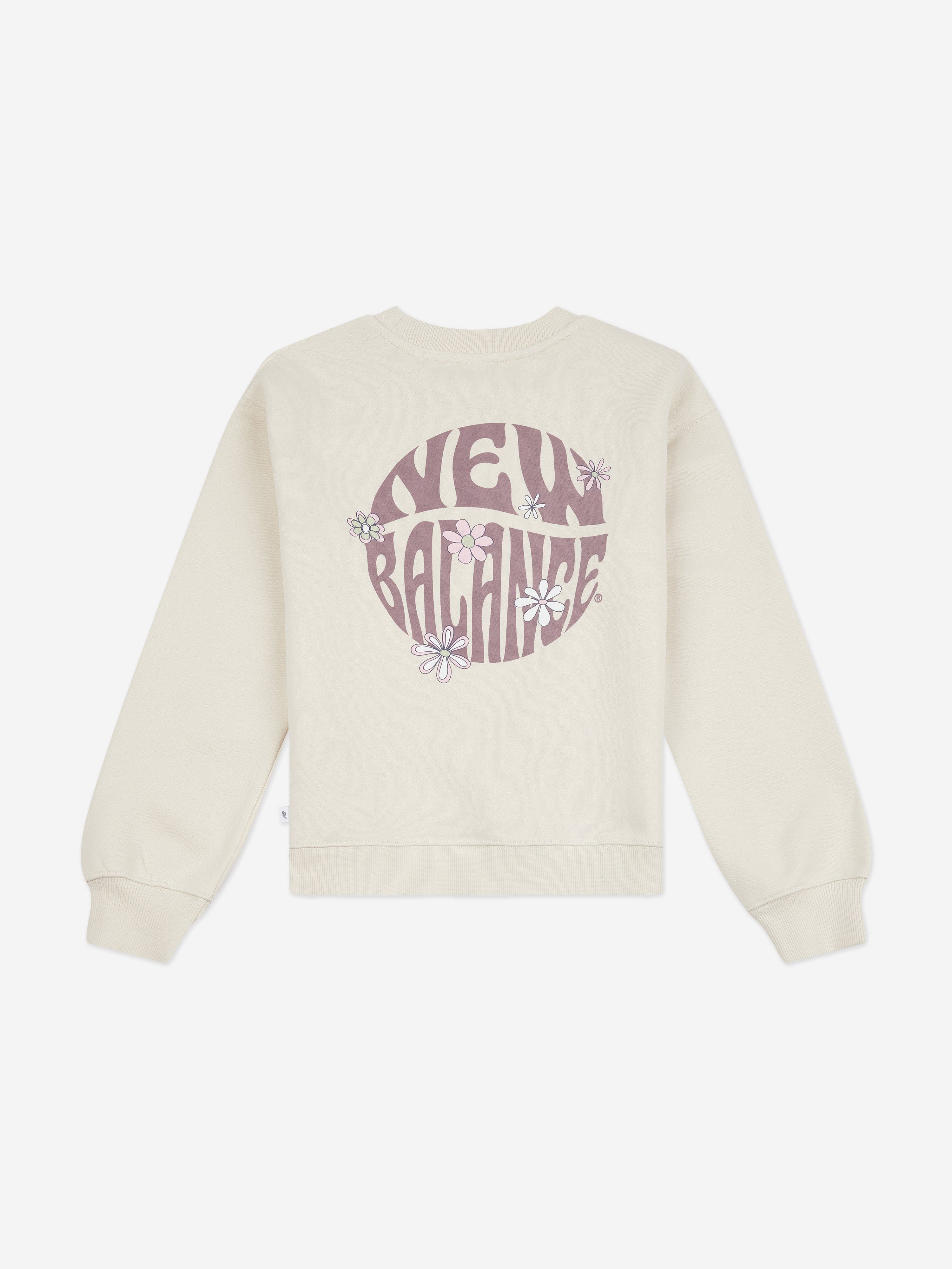 New Balance Girls Circle Floral Graphic Sweatshirt in Ivory