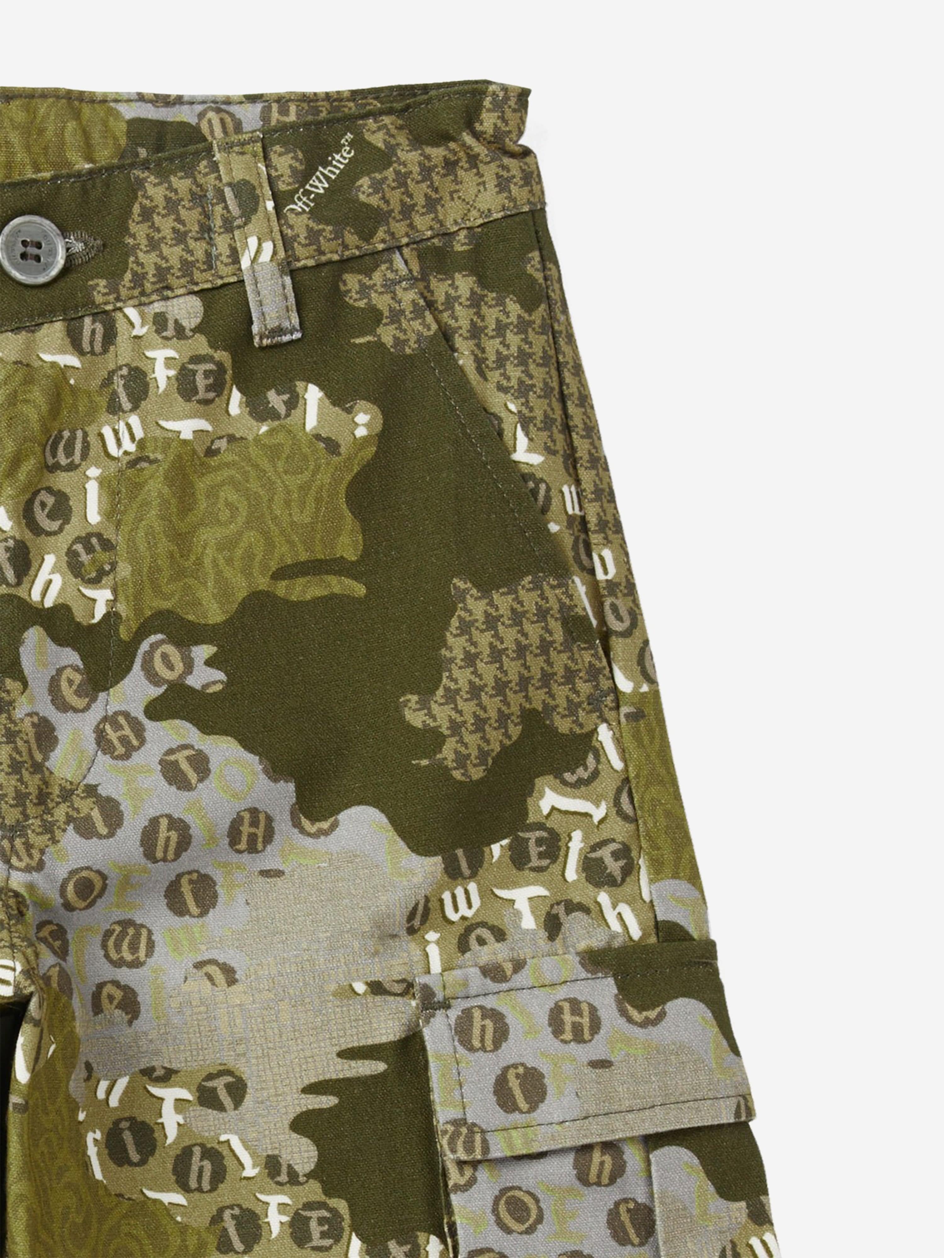 Off-White Boys Crazy Camo Cargo Trousers in Green