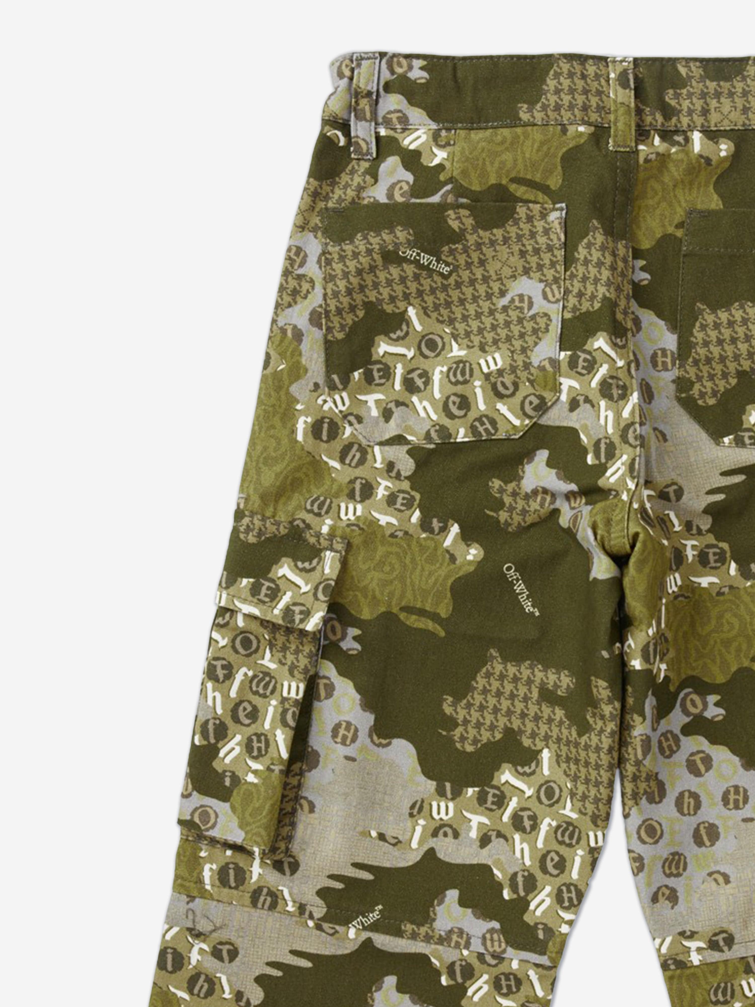 Off-White Boys Crazy Camo Cargo Trousers in Green