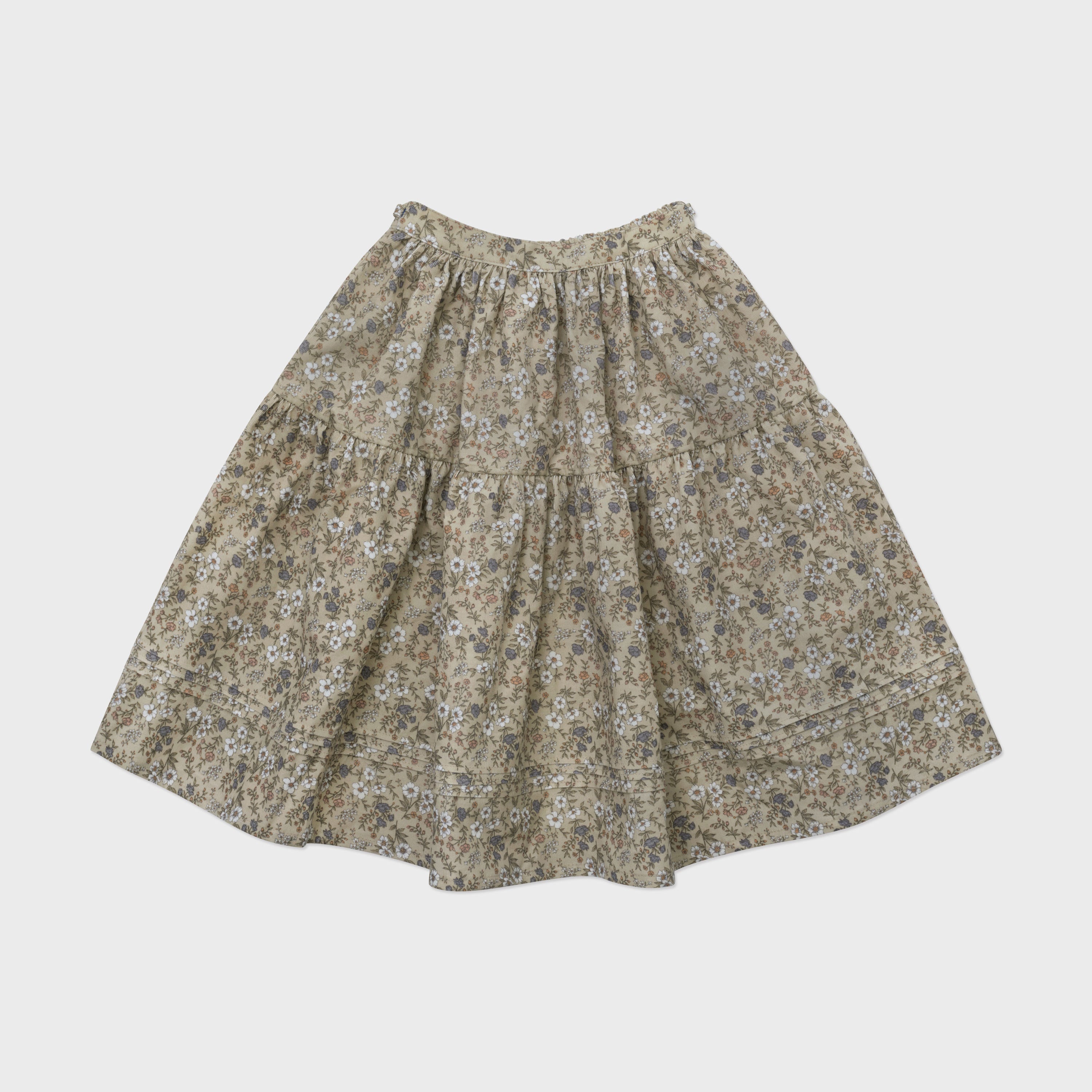 Girls Khaki Floral Corduroy Skirt