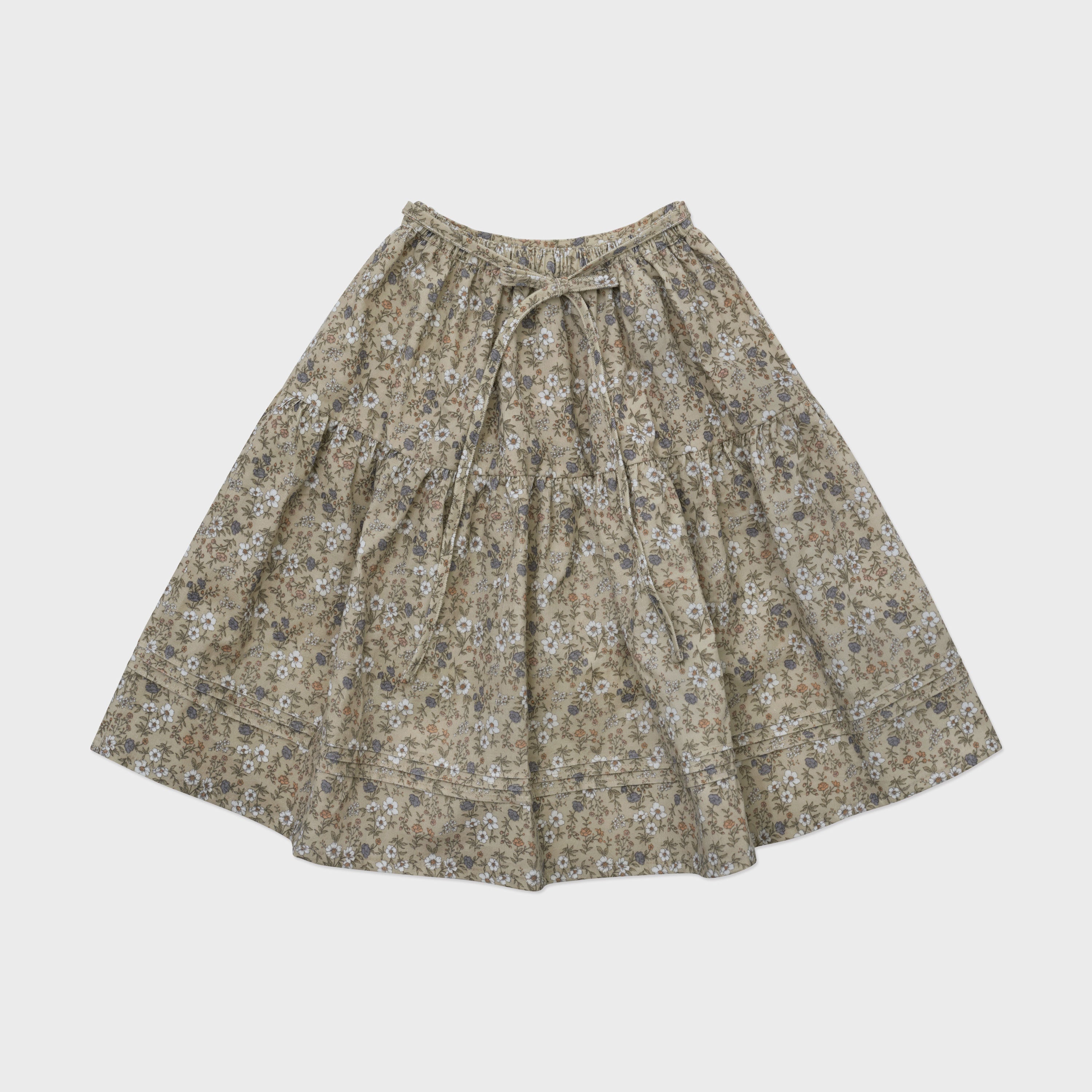 Girls Khaki Floral Corduroy Skirt