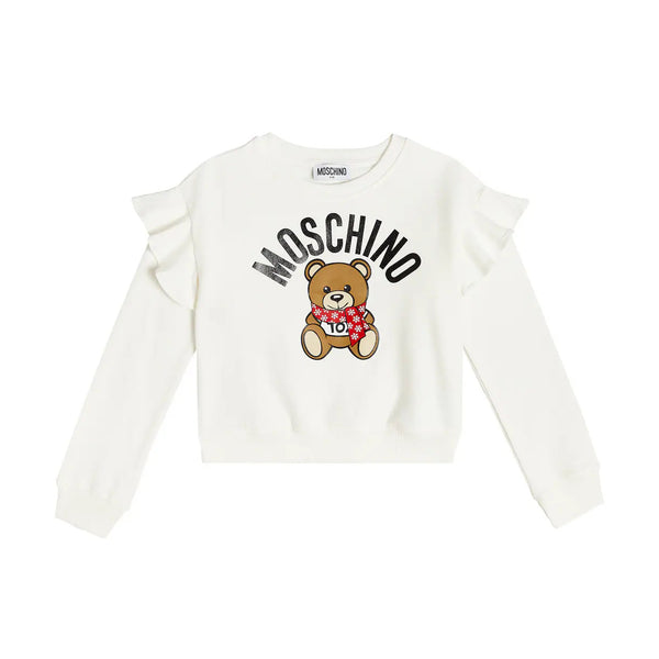 Girls White Printed Cotton Sweatshirt