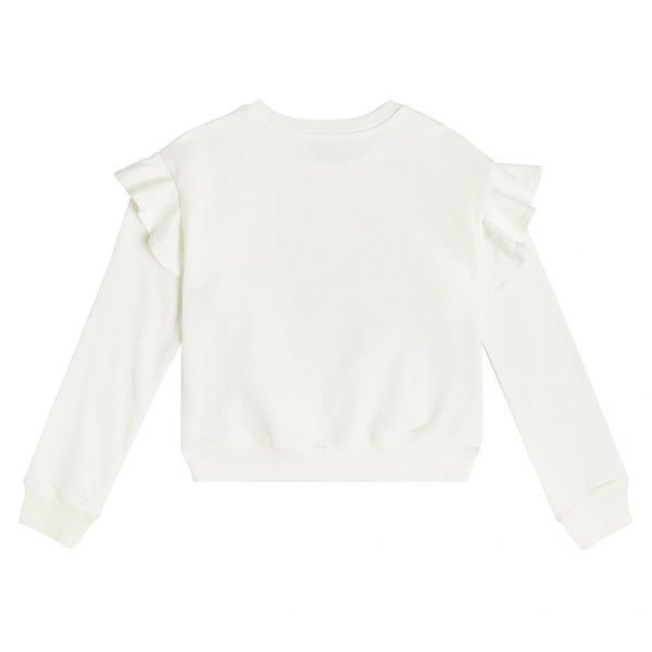 Girls White Printed Cotton Sweatshirt