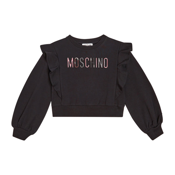Girls Black Logo Cotton Sweatshirt