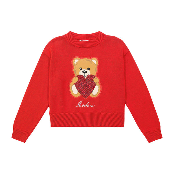 Girls Red Bear Sweater