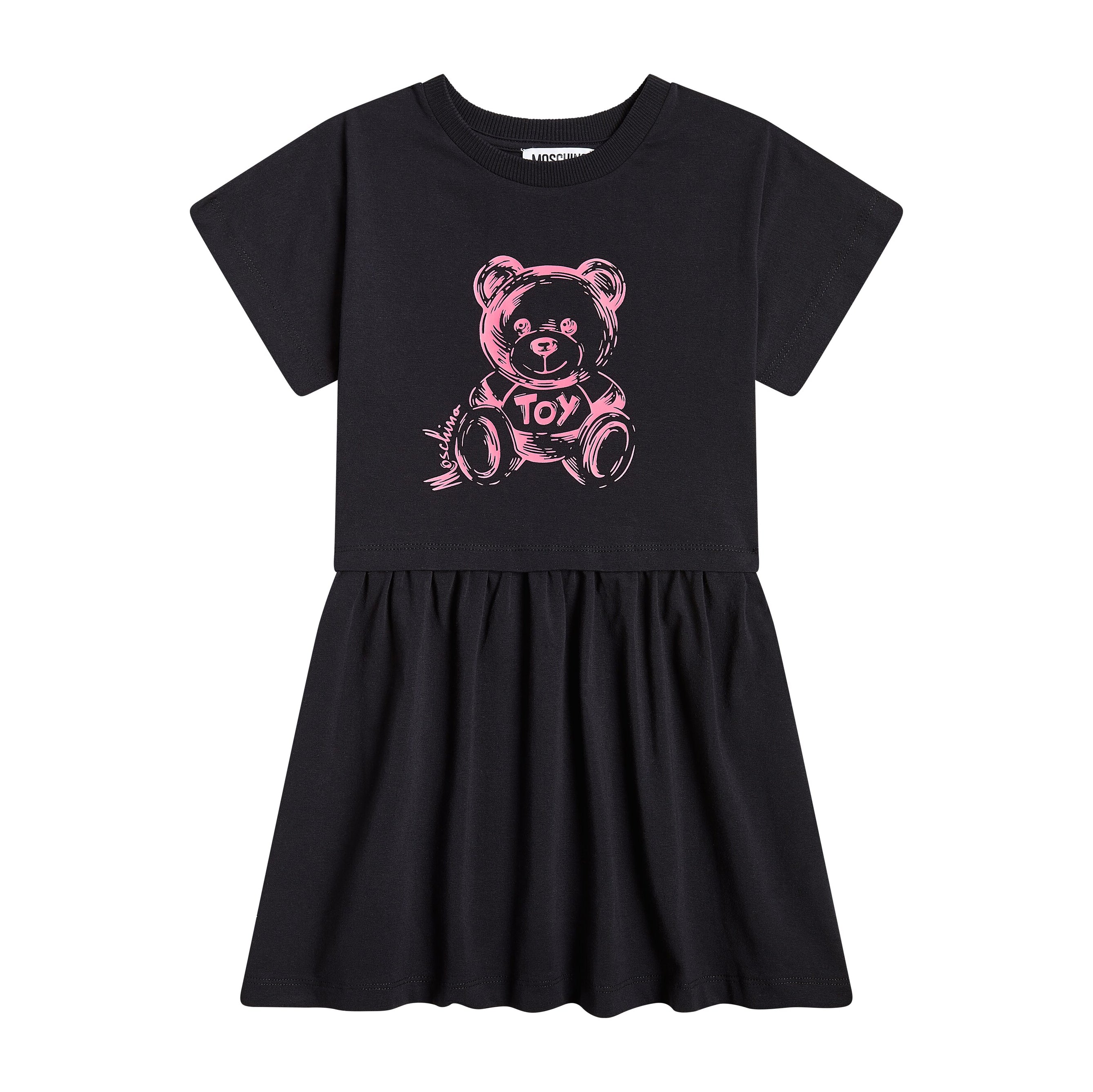 Girls Black Teddy Bear Cotton Dress