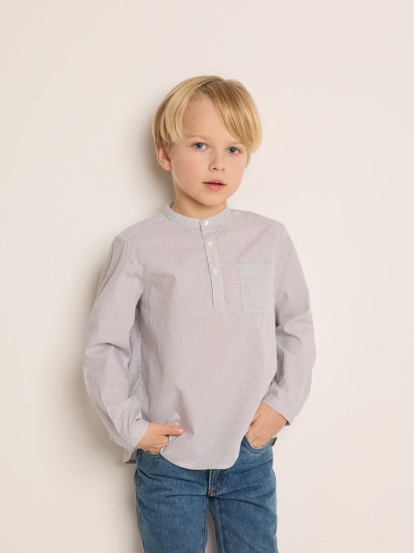 Boys Grey Stripes Cotton Shirt