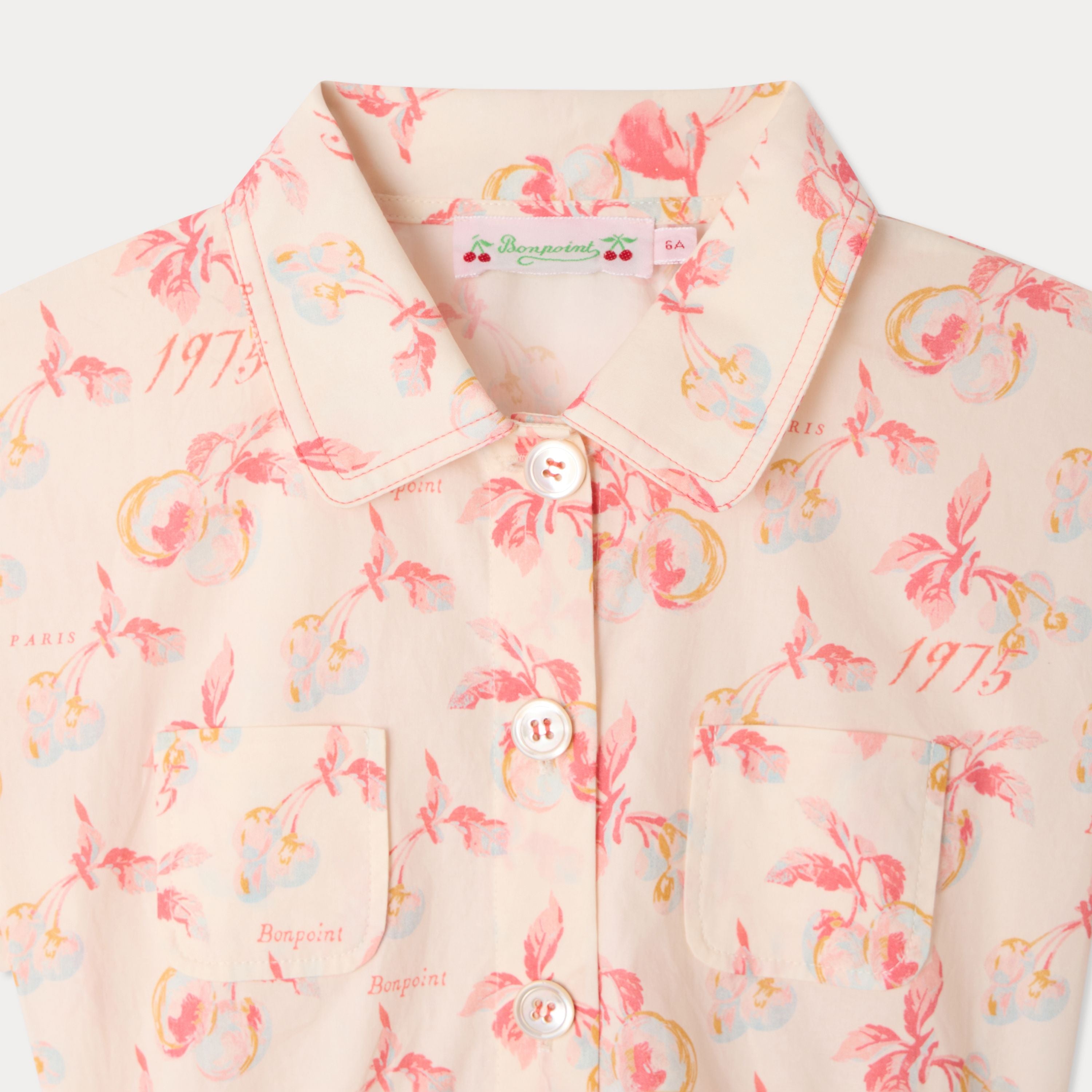 Girls Pink Cherry Printed Cotton Dress