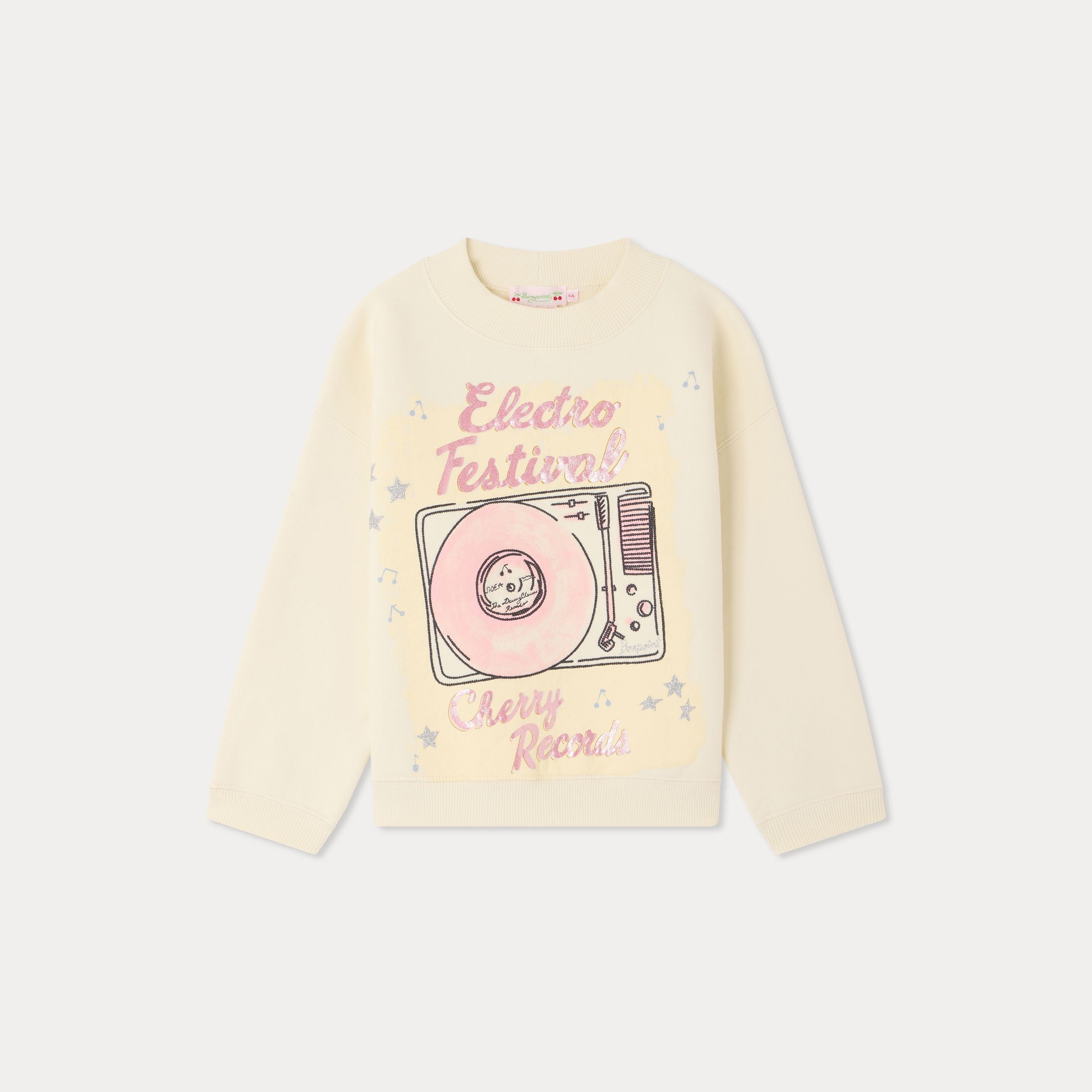Girls White Printed Cotton Sweatshirt