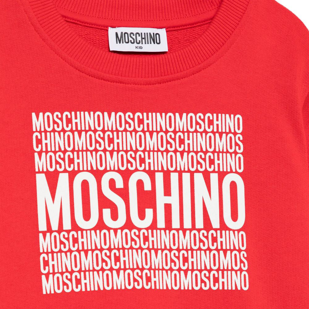 Boys & Girls Red Printed Logo Cotton Sweatshirt