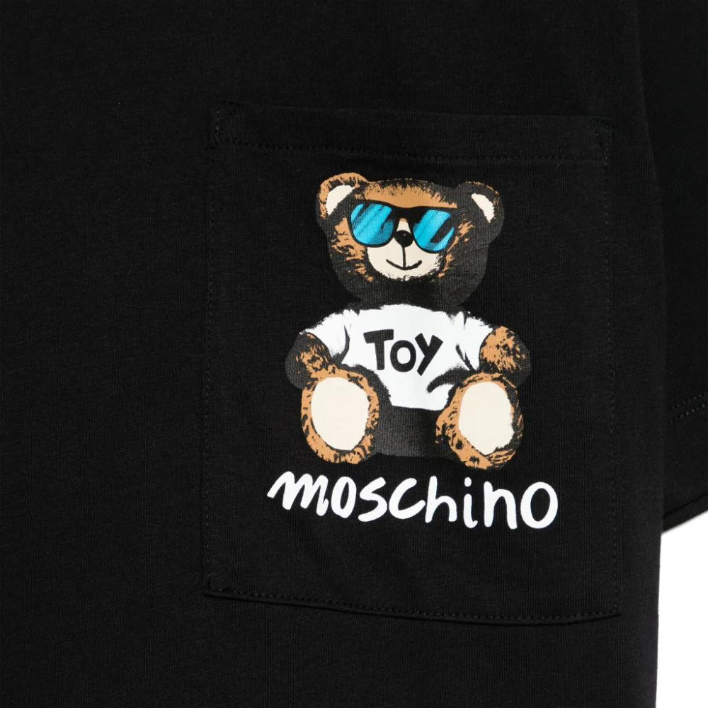 Boys & Girls Black Printed Logo Cotton T-Shirt