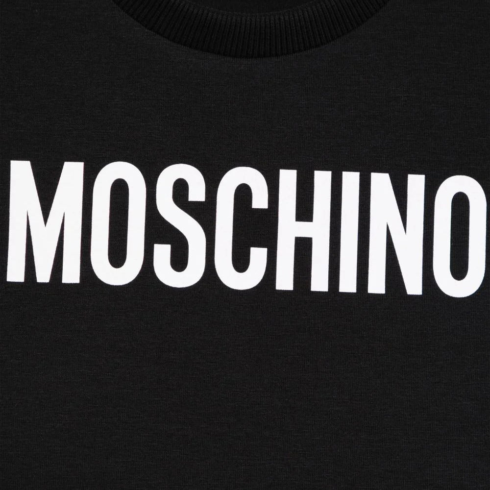 Boys & Girls Black Printed Logo Cotton T-Shirt