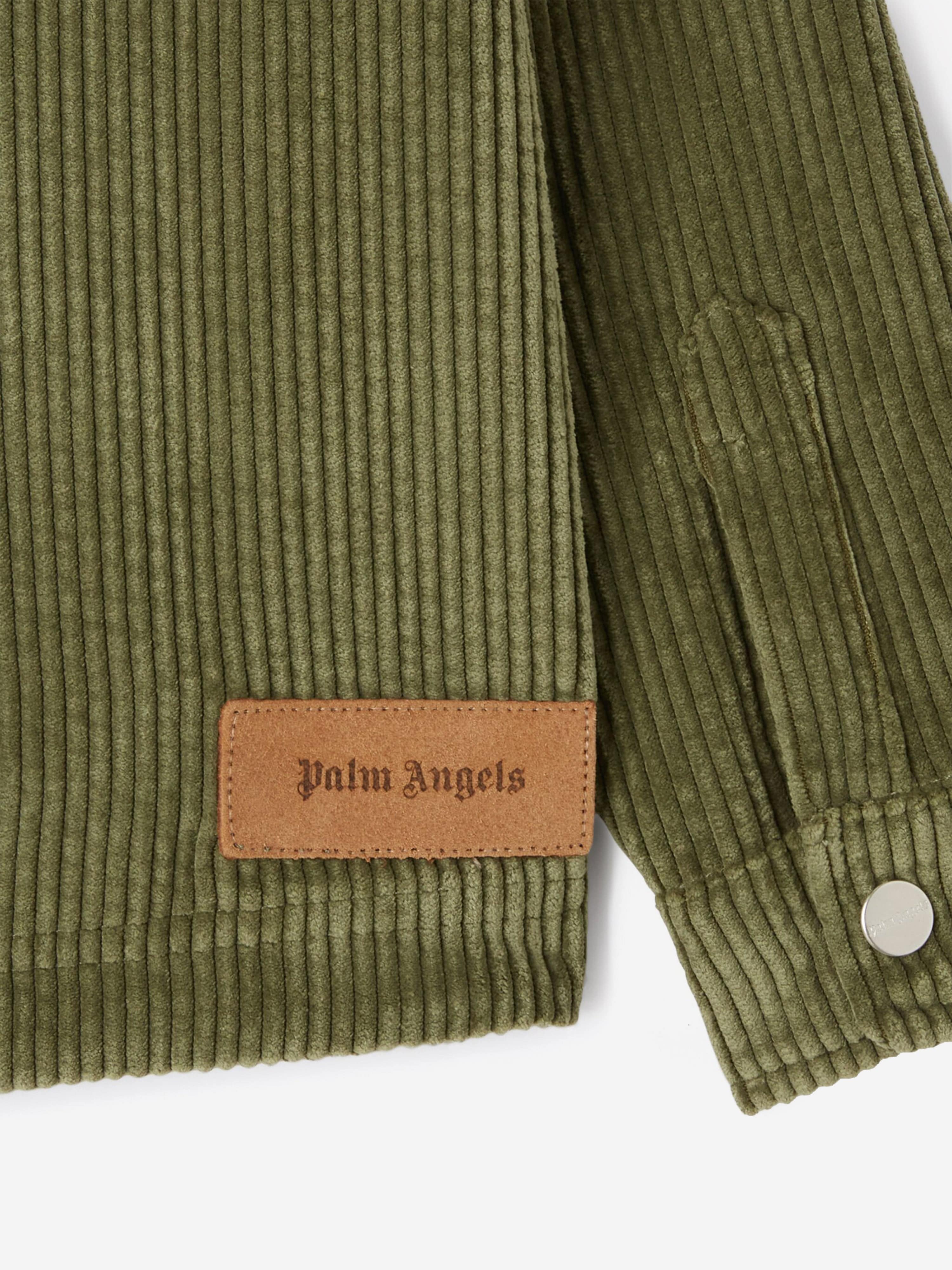 Palm Angels Boys Corduroy Hooded Overshirt in Green