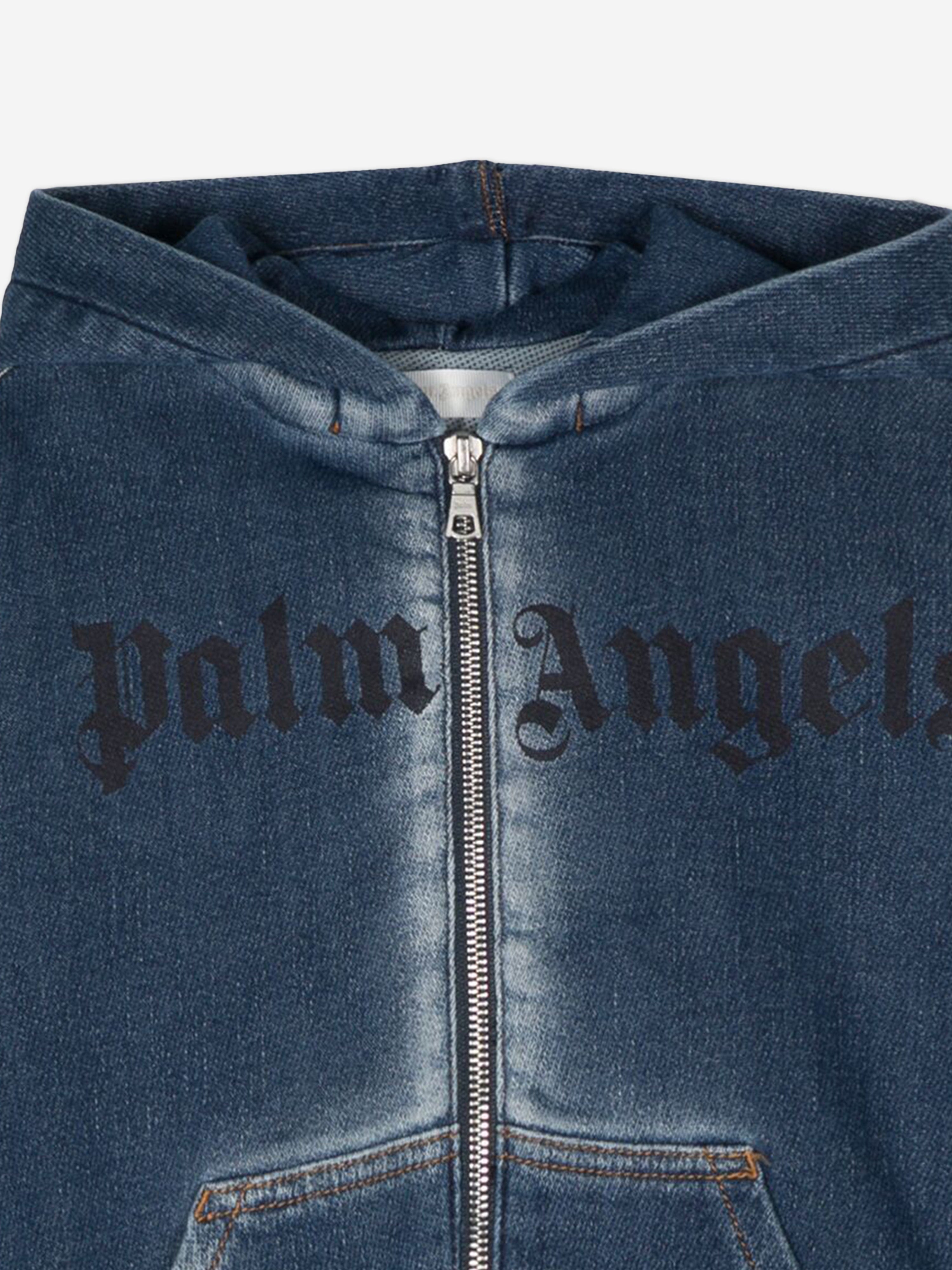 Kids Track Denim Fleece Zip Up Top in Blue
