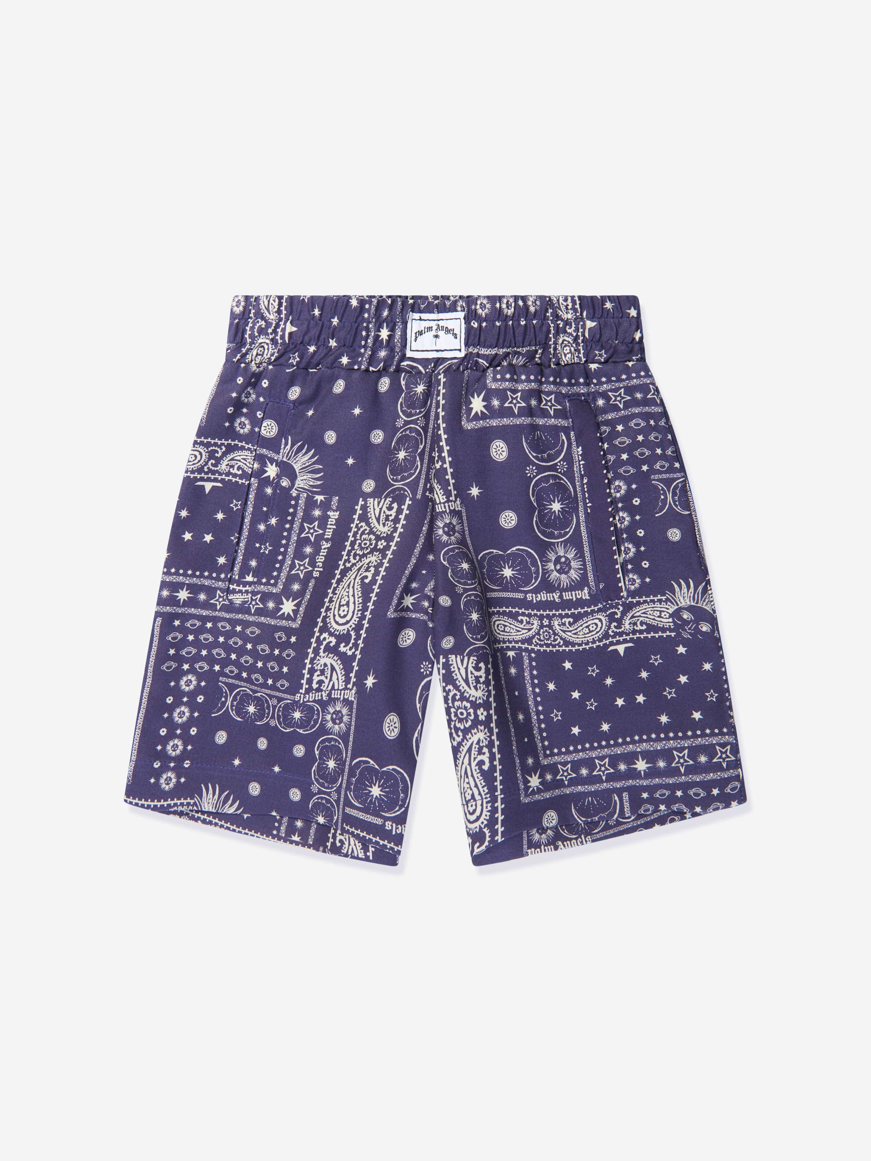 Palm Angels Boys Astro Paisley Shorts in Navy
