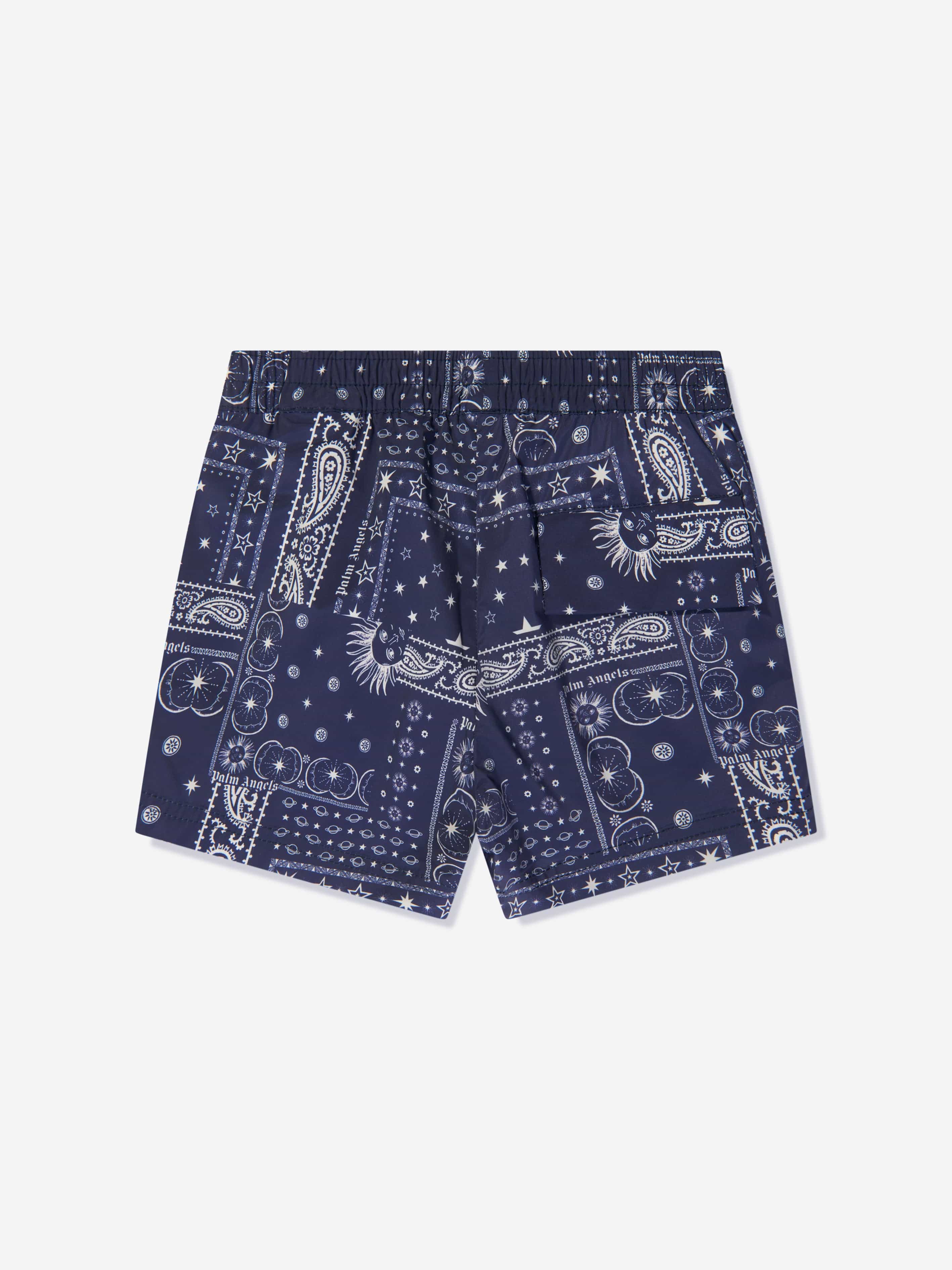 Palm Angels Boys Astro Paisley Swim Shorts in Navy