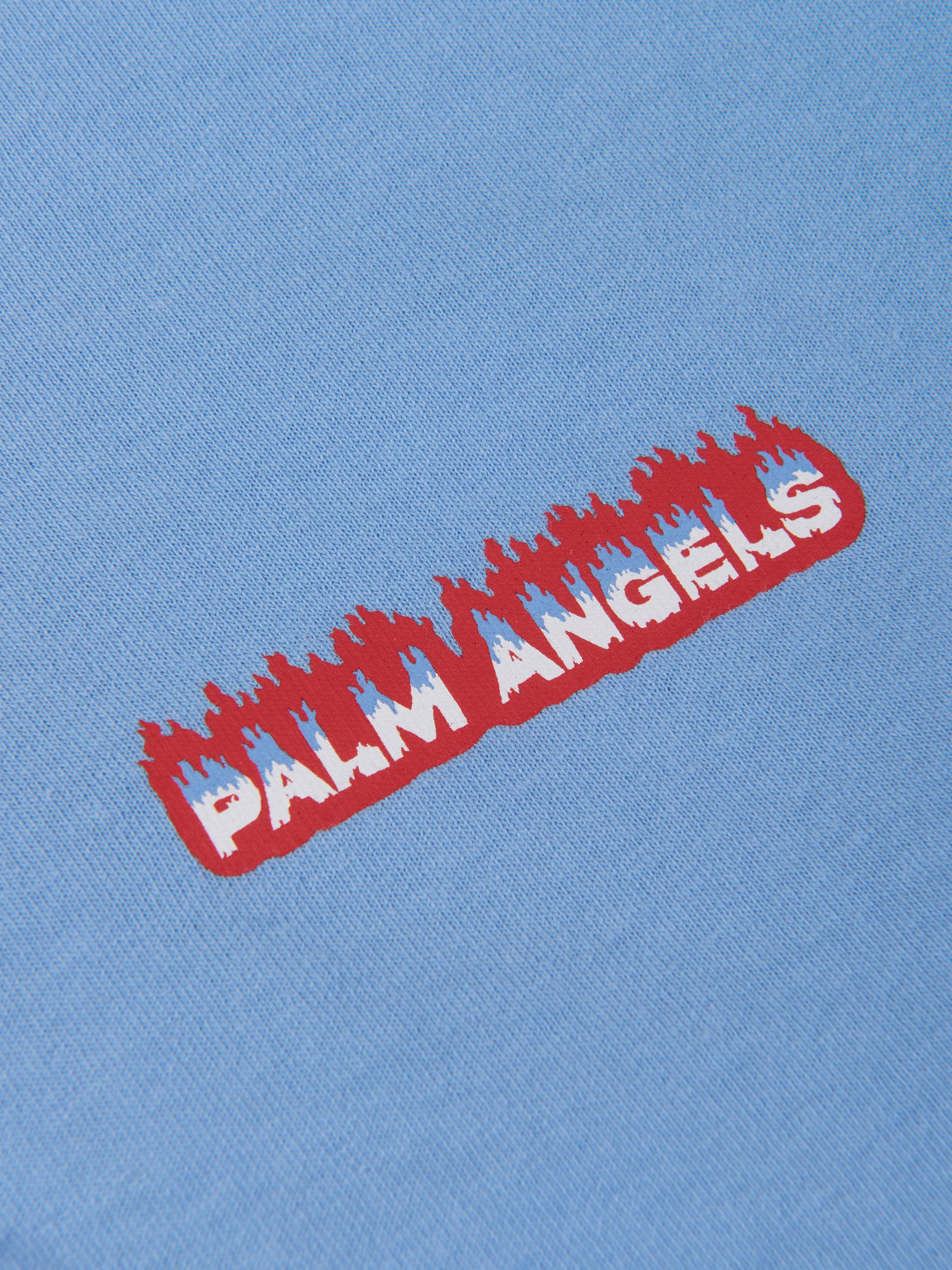 Palm Angels Boys Flames Oversized Polo Shirt in Blue