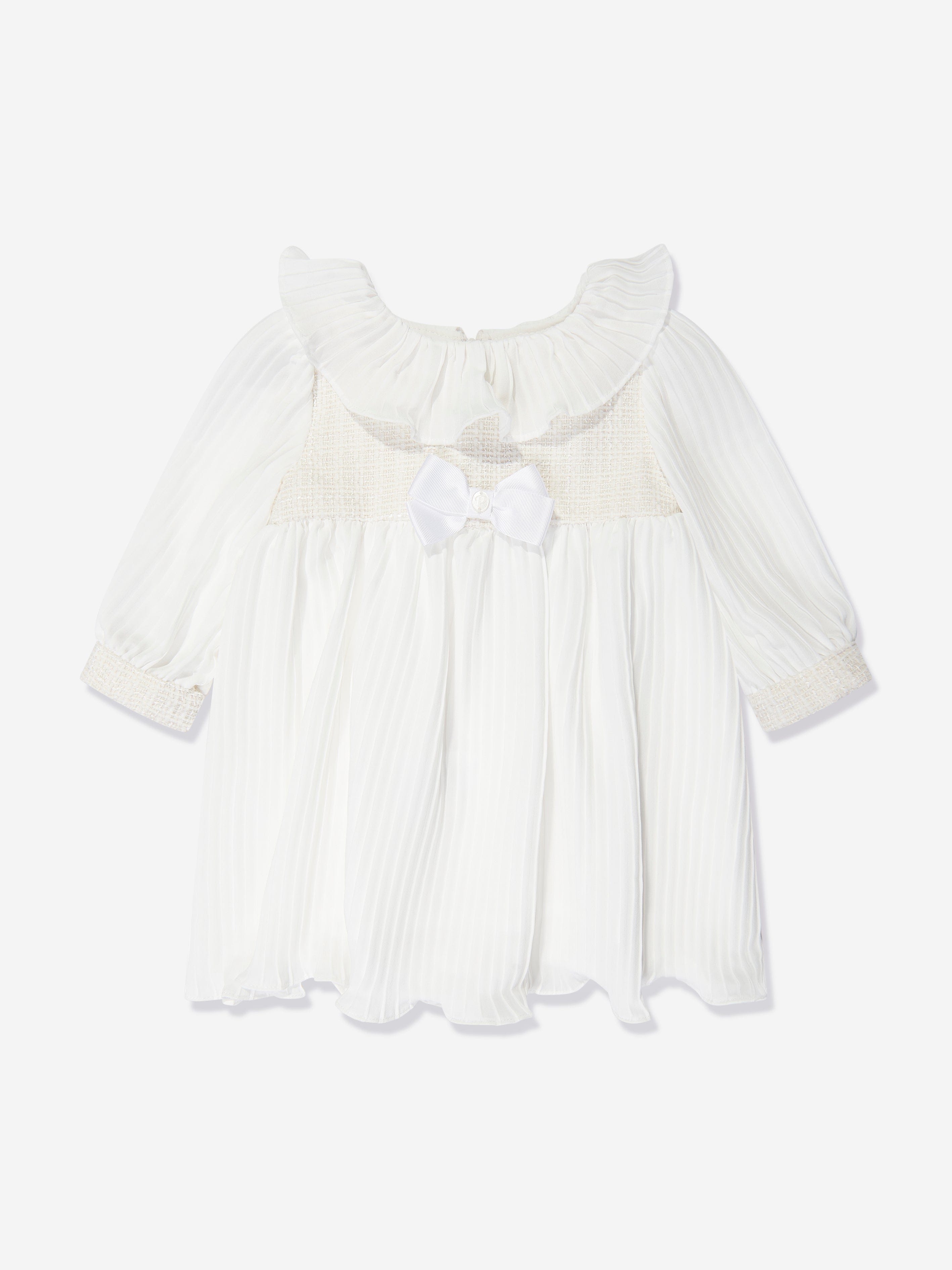 Baby Girls Scalloped Collar Dress in White