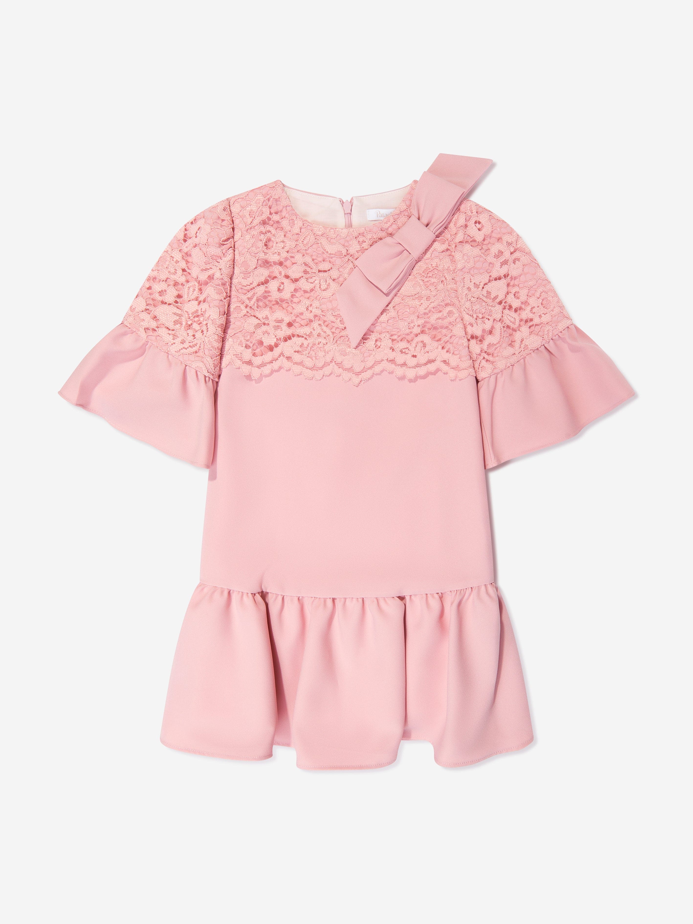 Girls Crepe and Lace Dress in Pink