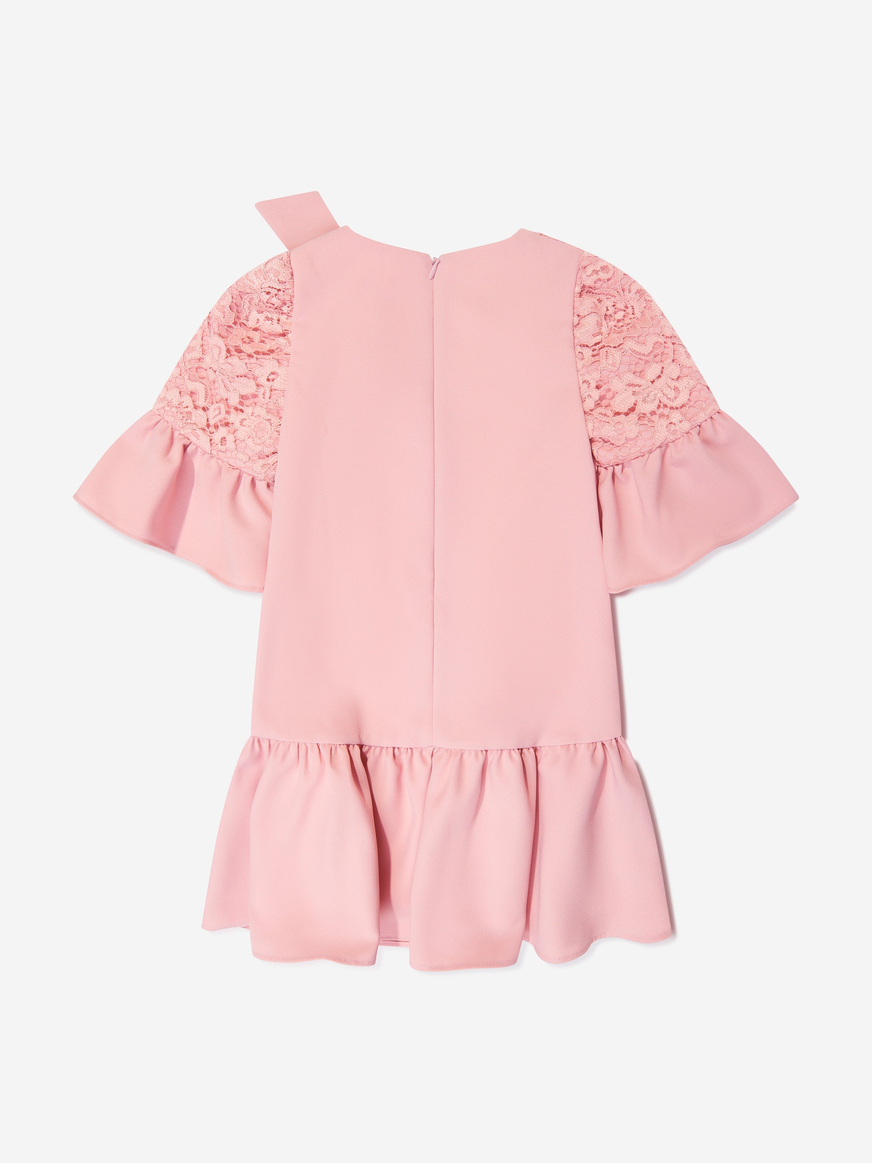 Girls Crepe and Lace Dress in Pink